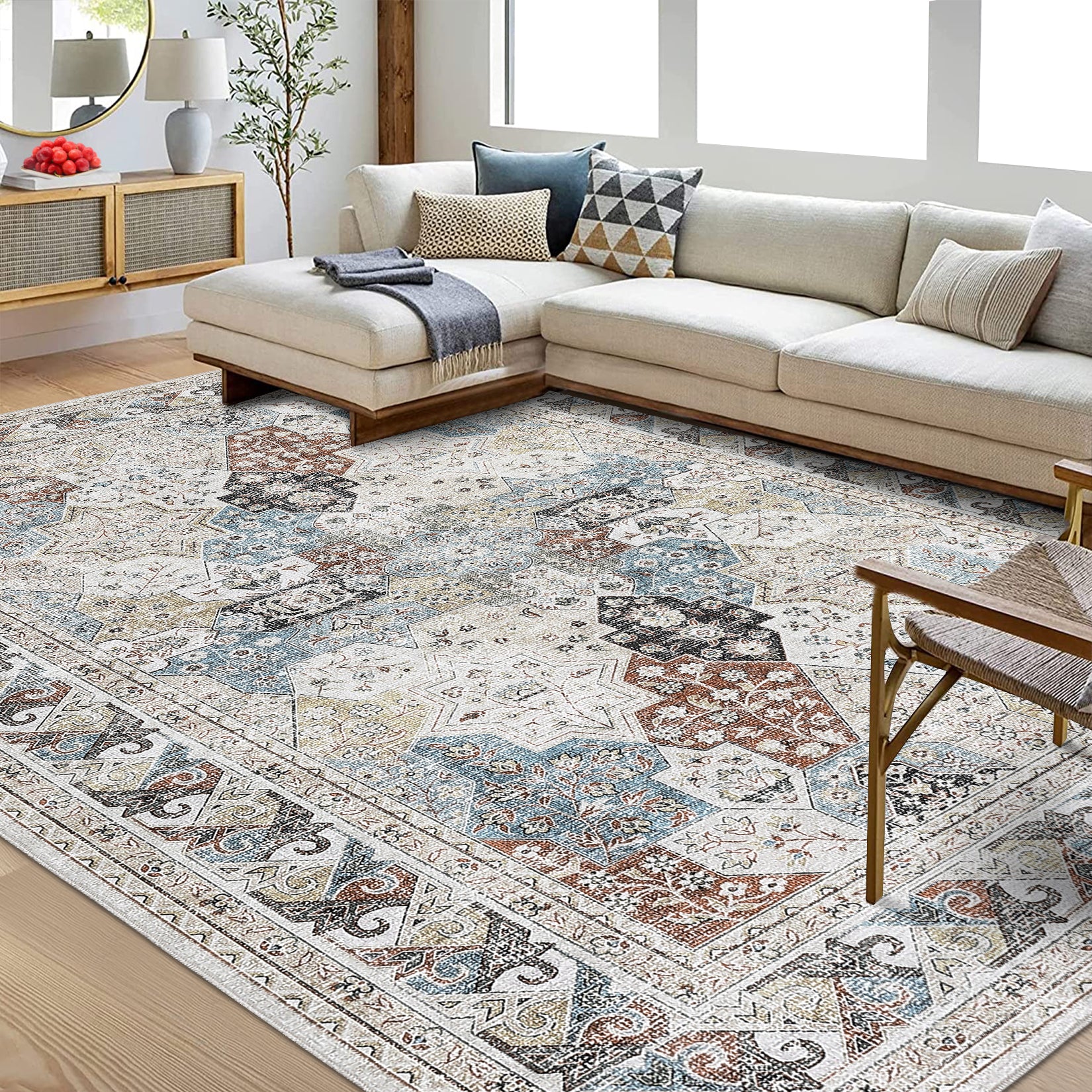 Garvee Vintage Area Rug Colorful Washable Rug Living Room Rug Bedroom Rug  Indoor Carpet Tribal Distressed Rug Retro Accent Throw Rug, image size:1650x1650