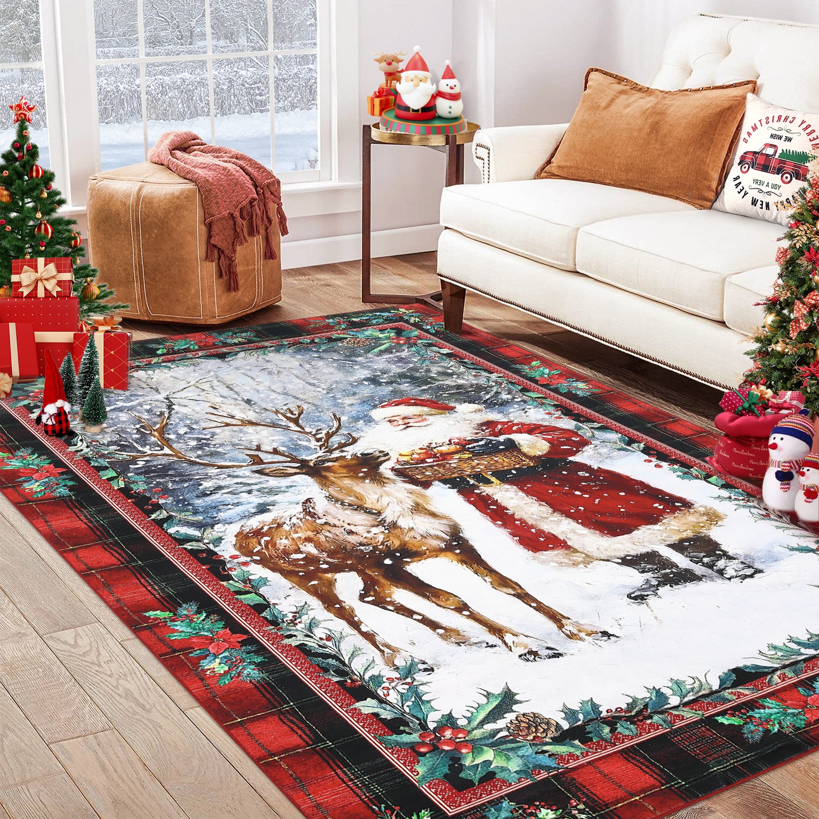 Garvee Christmas Kitchen Rugs And Mats Santa Claus Elk Non Slip Rugs ...