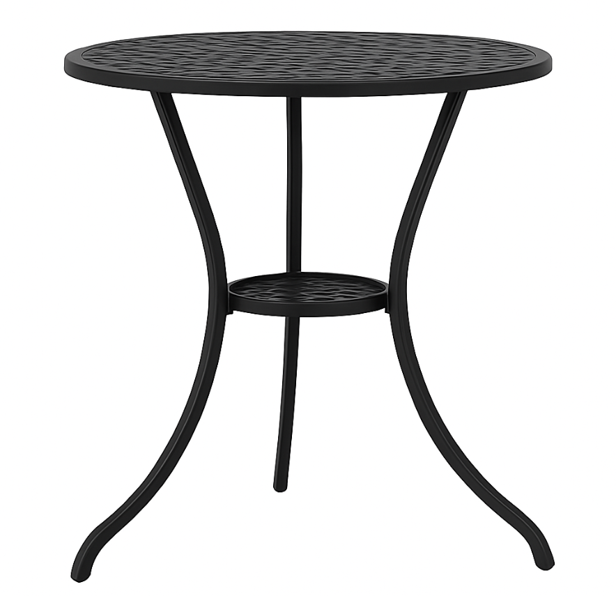 black metal patio table with umbrella hole GARVEE 24" Outdoor Patio Bistro Table Cast Aluminum Round Side Table with 1.57" Umbrella Hole, Weather-Resistant Antique Design, Black