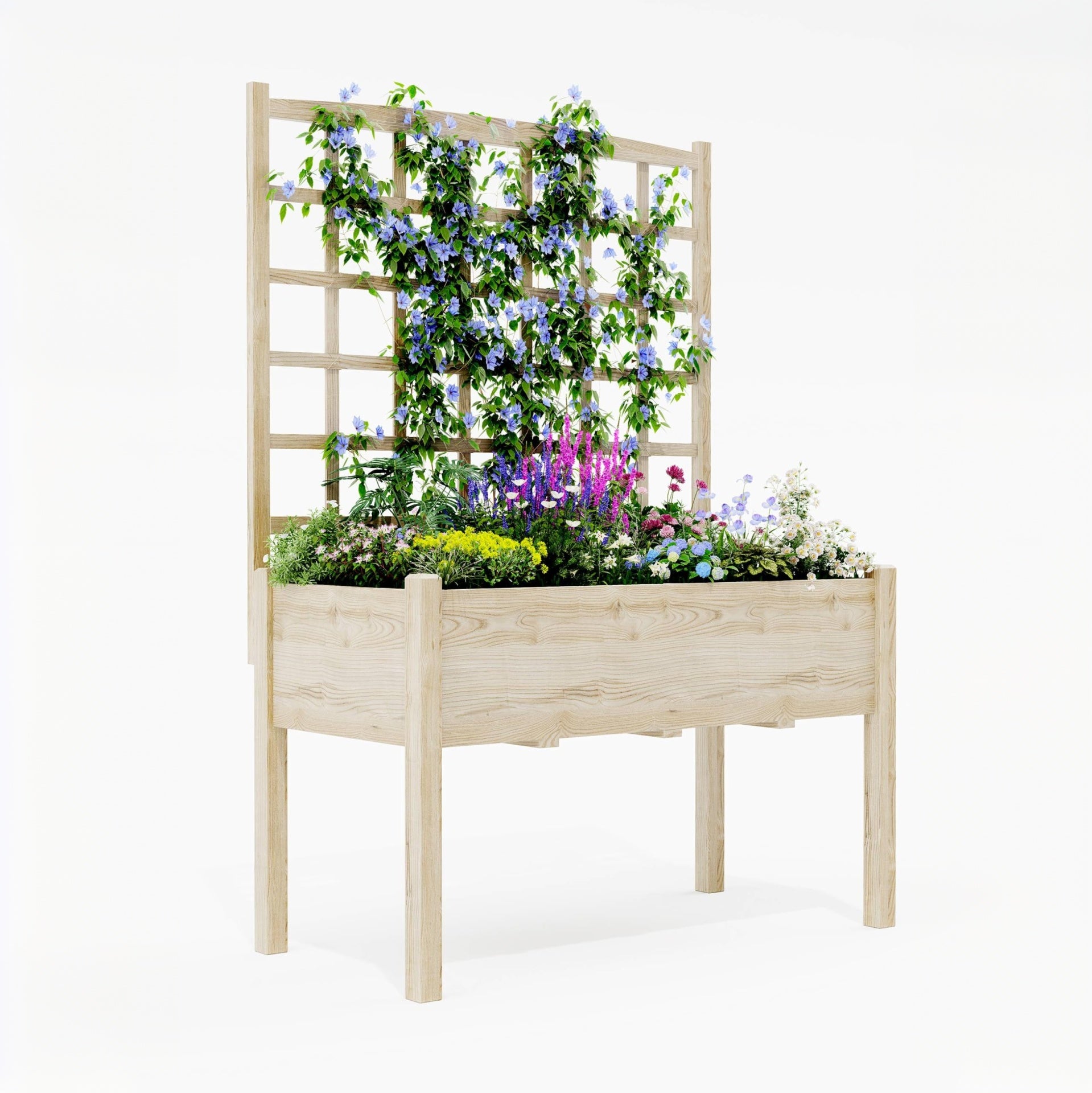 Garvee Elevated Garden Planter Box with Trellis – 3-Tier Wooden Fir Raised Bed, Waterproof Liner, Durable Outdoor Vertical Gardening, 46x23x65
