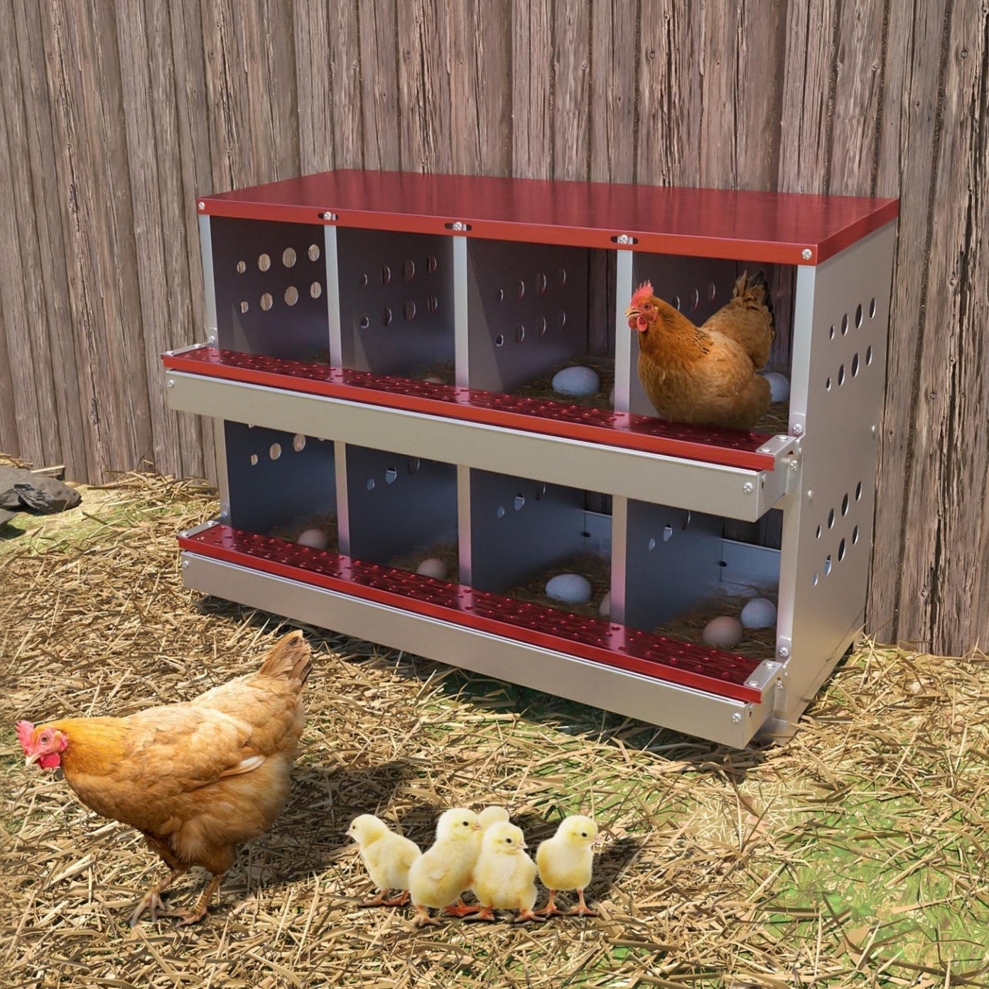BUMP OF CHICKENＣＤ Garvee 8-Hole Chicken Nesting Box Metal Roll Away Automatic Egg Collec