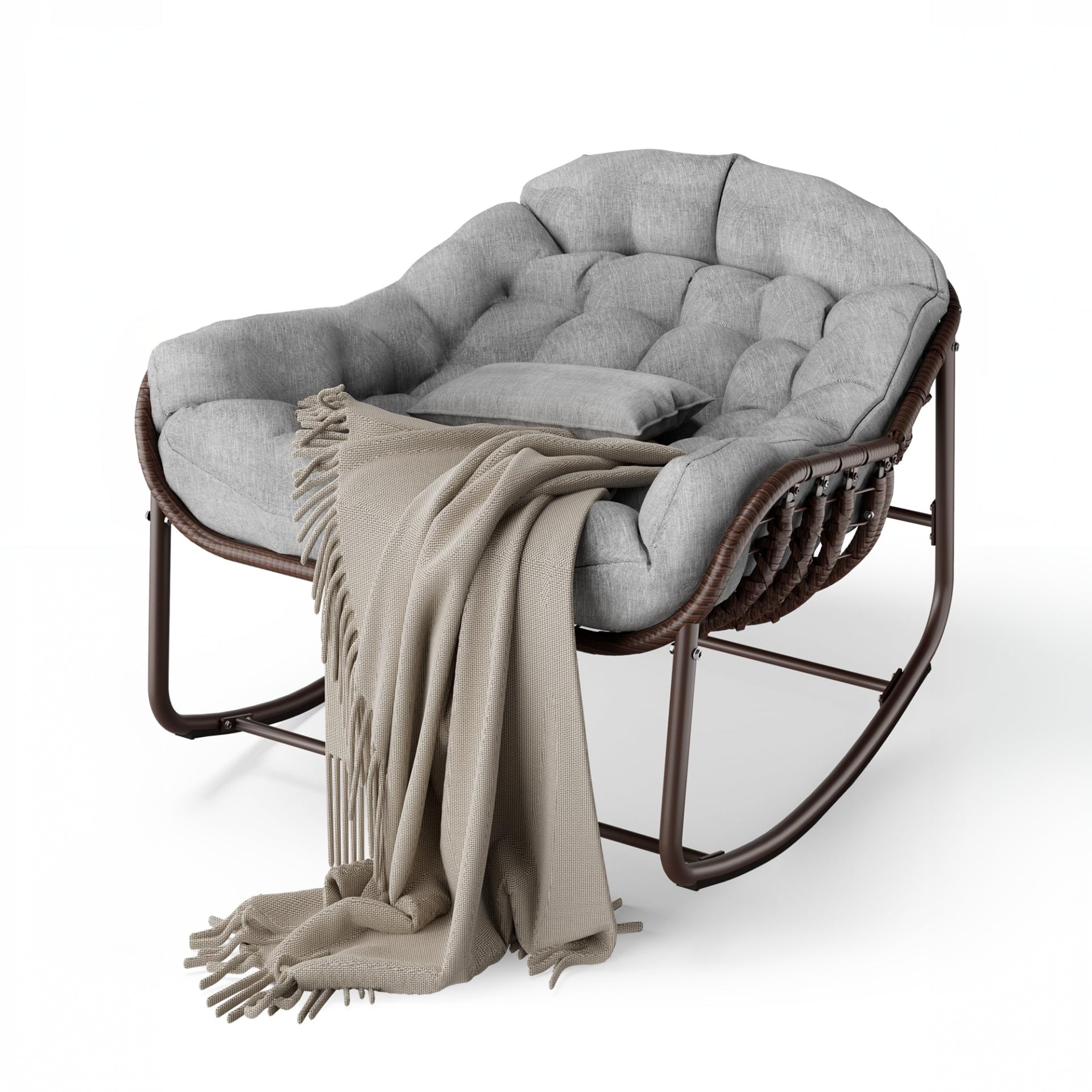 GARVEE Ergonomic Rocking Chair Oversized Wicker for Indoor Outdoor