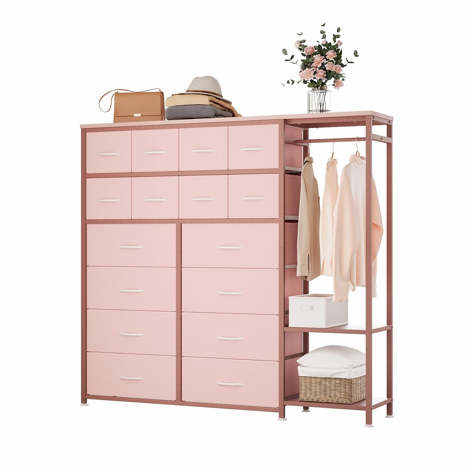 Garvee 16 Drawers Dresser with Clothes Rack, Stylish Storage for Any Room