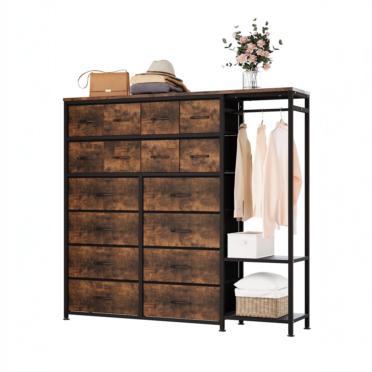 dresser for clothing Garvee 16 Drawers Dresser with Clothes Rack
