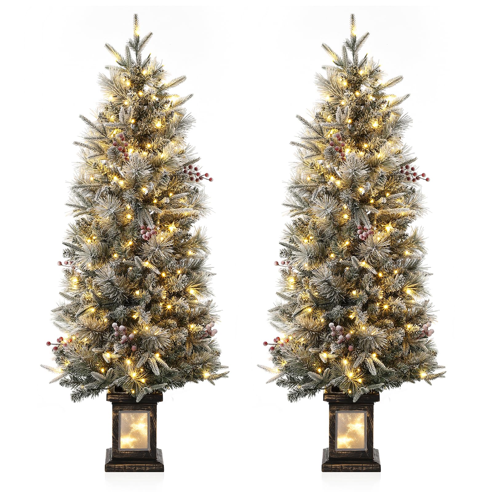 Garvee Pre-Lit Snow Flocked Christmas Tree 4.5FT 2PCS with 200 LED 