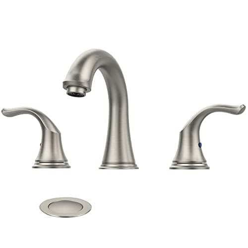 Bathroom Faucet, Swan Neck Bathroom Faucets for Sink 3 Hole, 8 Inch Brushed Nickel Bathroom Faucet with Pop up Drain and Water Lines(Brushed Nickel)