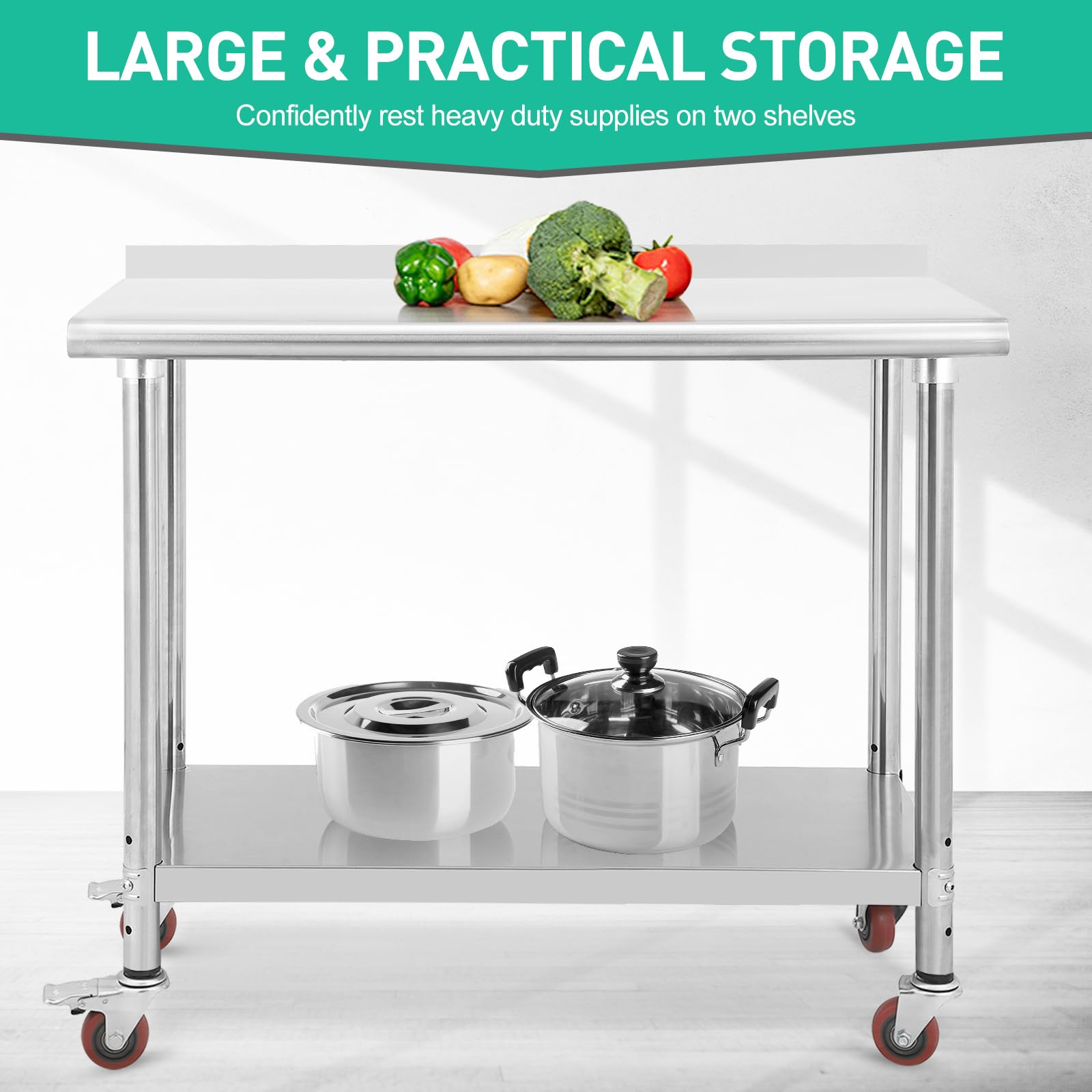 48x24x35 Inch Stainless Steel Table Metal Double Tier Worktable