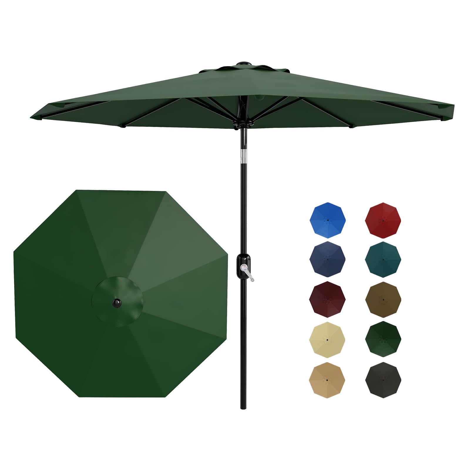 green 10 patio umbrella Garvee 10' Patio Umbrella with Crank Lift & Push Button Tilt, Table Umbrella Outdoor Patio 8 Sturdy Ribs for Yard, Deck, Pool, Dark Green