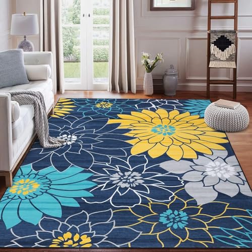 Machine Washable Area Rugs - GARVEE 5x7 Non-Slip Floral Carpet