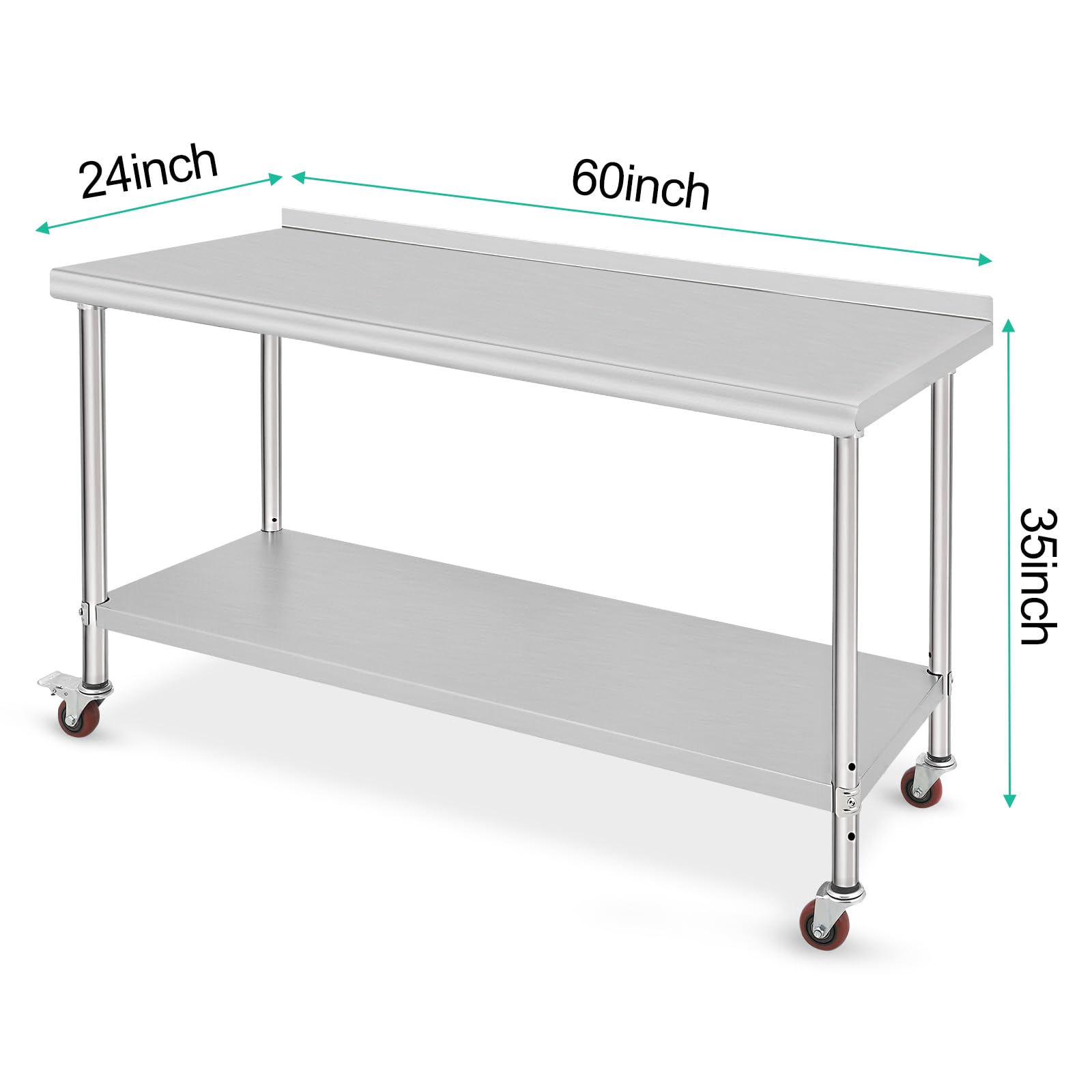 60x24x35 Inch Stainless Steel Table Metal Double Tier Worktable