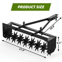 Tow Behind Spike Aerator, 32 Inch Tow Behind Aerators with Durable Steel Tines Lawn Soil Penetrator with Extra-Wide Tow Bar for Lawn, Farm, Planting
