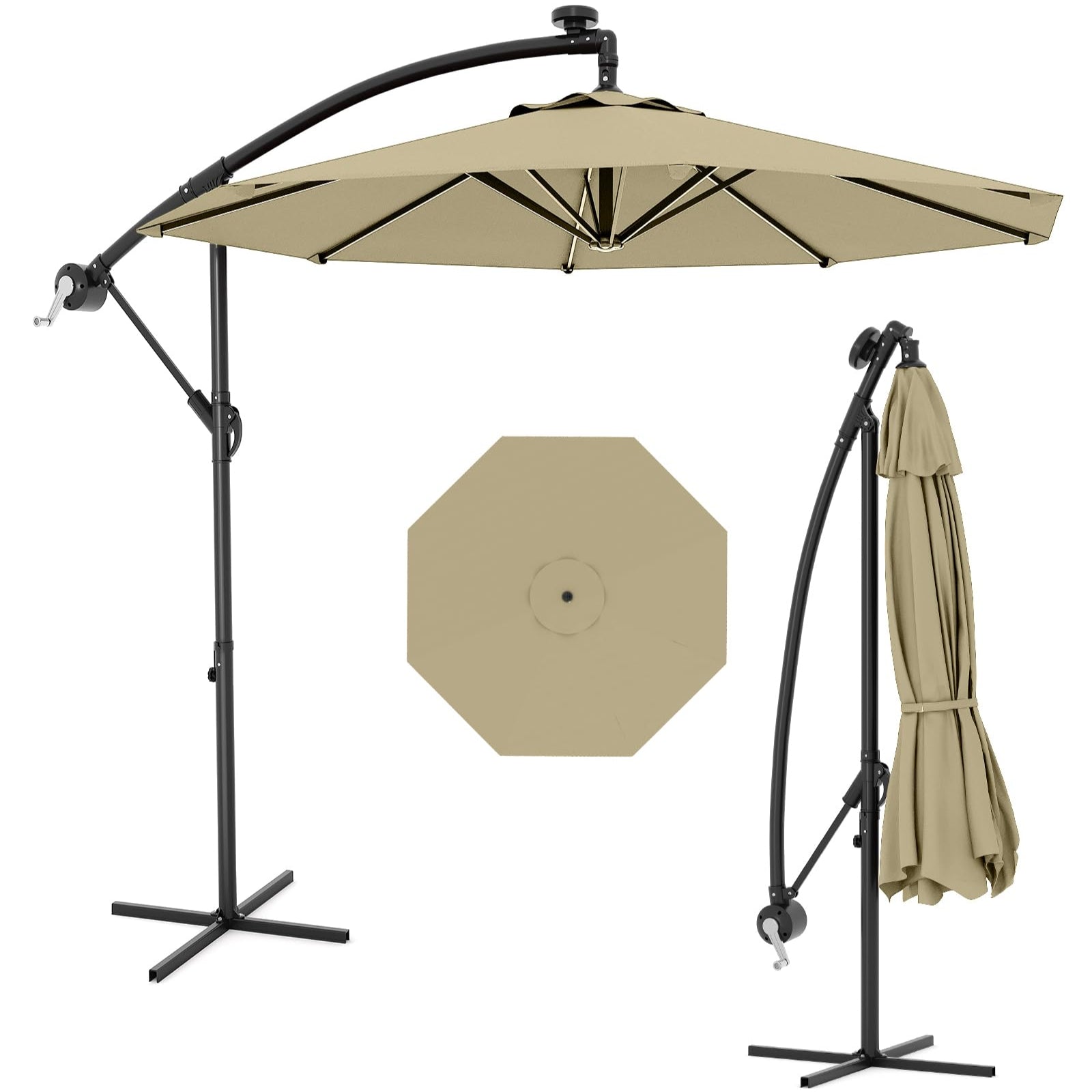 cantilever 360 patio umbrella GARVEE 10' Cantilever Umbrella with 360 Rotating Base, UV Protection Offset Patio Umbrella 10 Ribs Outdoor Sun Shade with Easy Tilt Adjustment for Backyard, Lawn, Garden, Beige