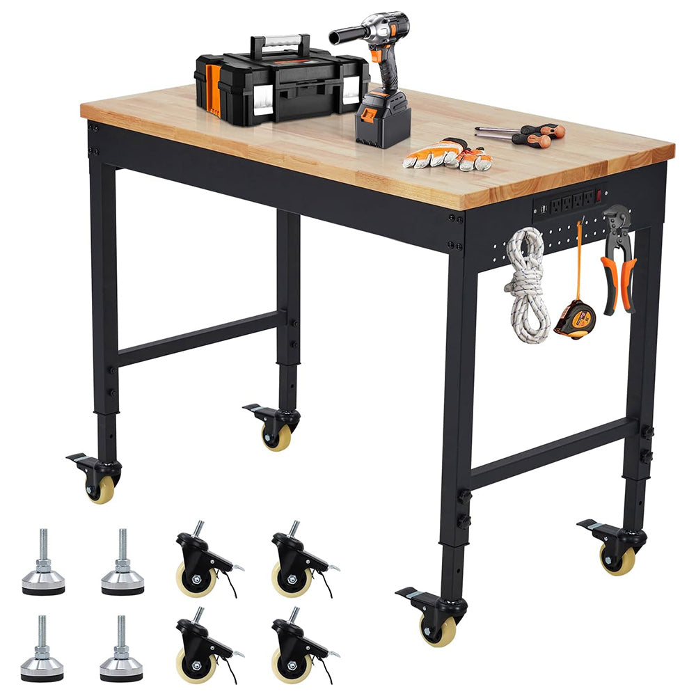 Garvee 48x24 Inch Adjustable Workbench for Garage Workbench, Rubber Wo