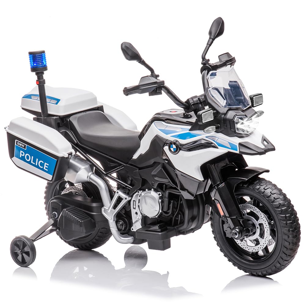 Ride On Police Motorcycle, 12V 7Ah Licensed BMW Kids Motorcycle for Toddlers with 2 Speeds, LED Headlights, Spring Suspension, MP3, Music, and Training Wheels,Ride On Car for Boys and Girls