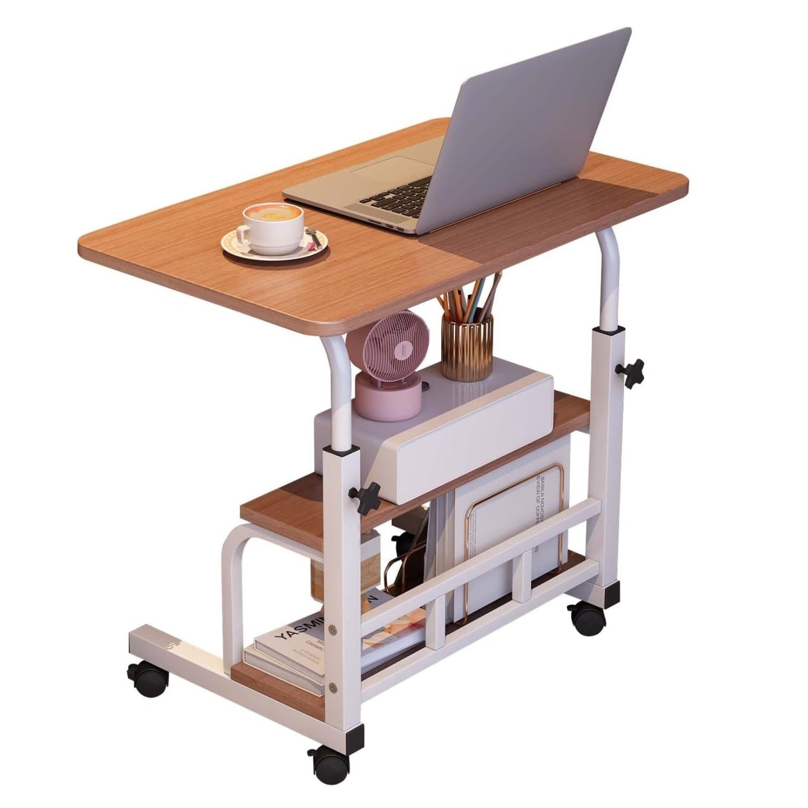 Garvee Adjustable Height Mobile Standing Desk with Storage Shelves