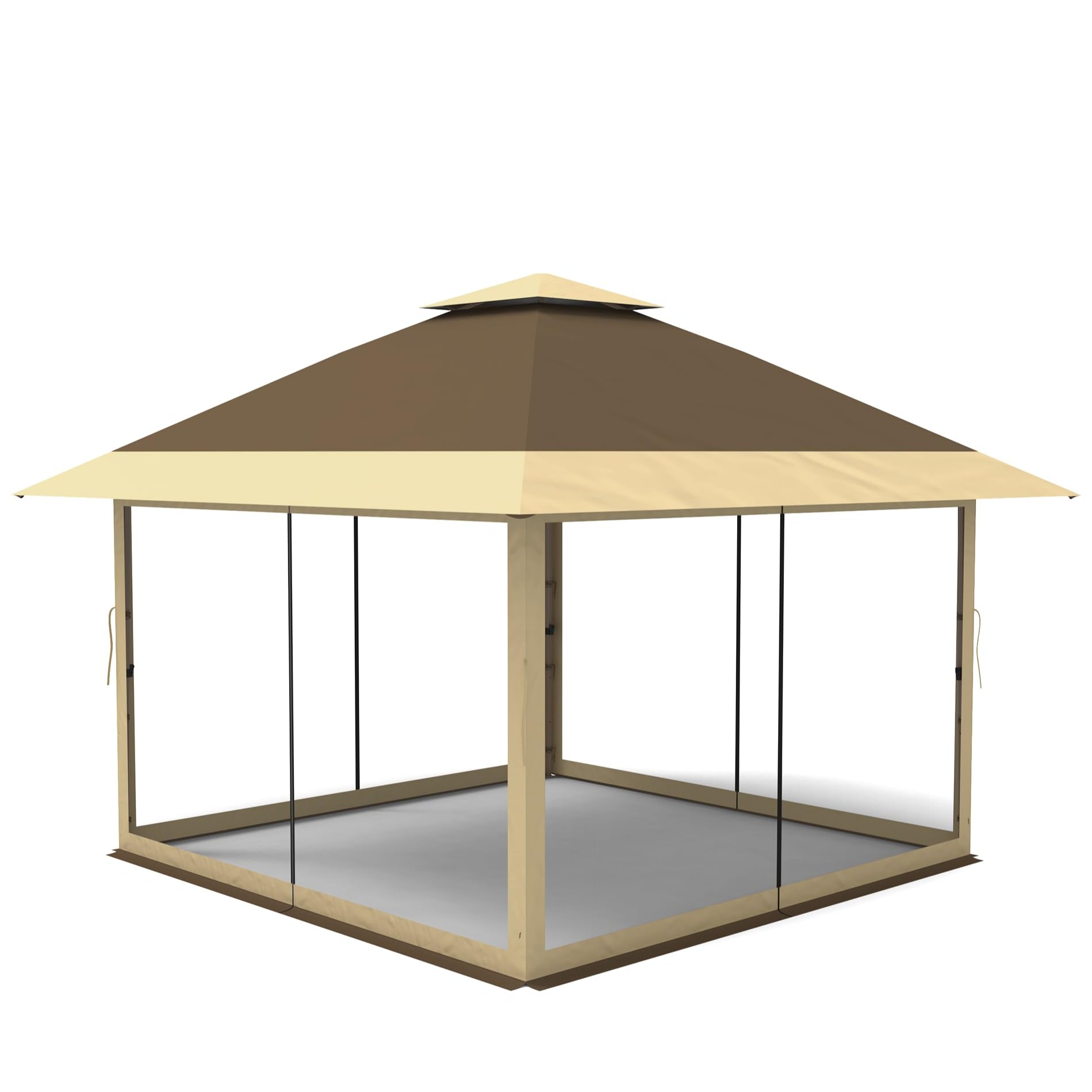 12x12 tent Garvee 12' × 12' Pop Up Gazebo Tent, Double Roof Patio Canopy with Mosquito Netting, Khaki