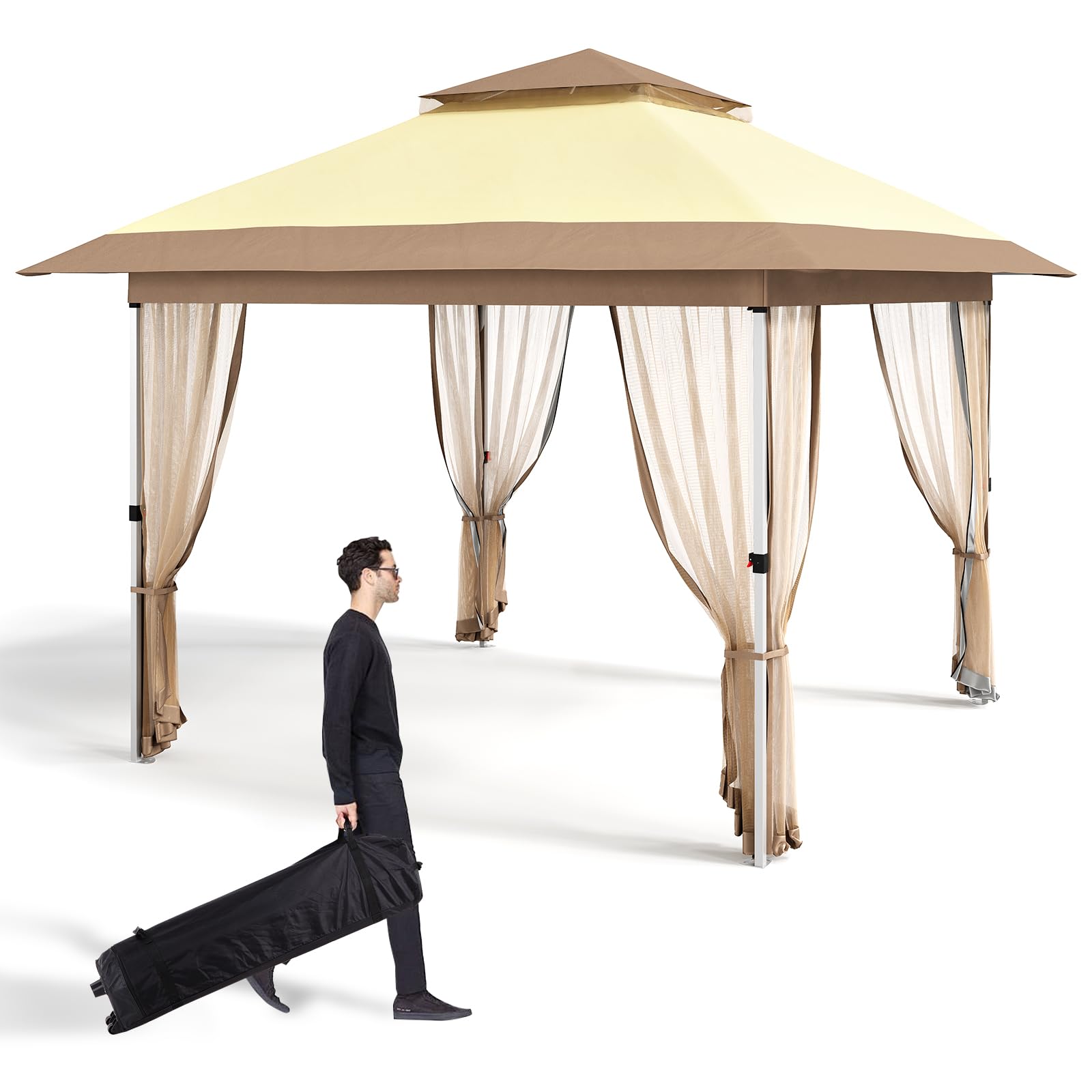 Garvee 11'x11' Gazebo Outdoor Canopy Tent with Curtains 144 Square She