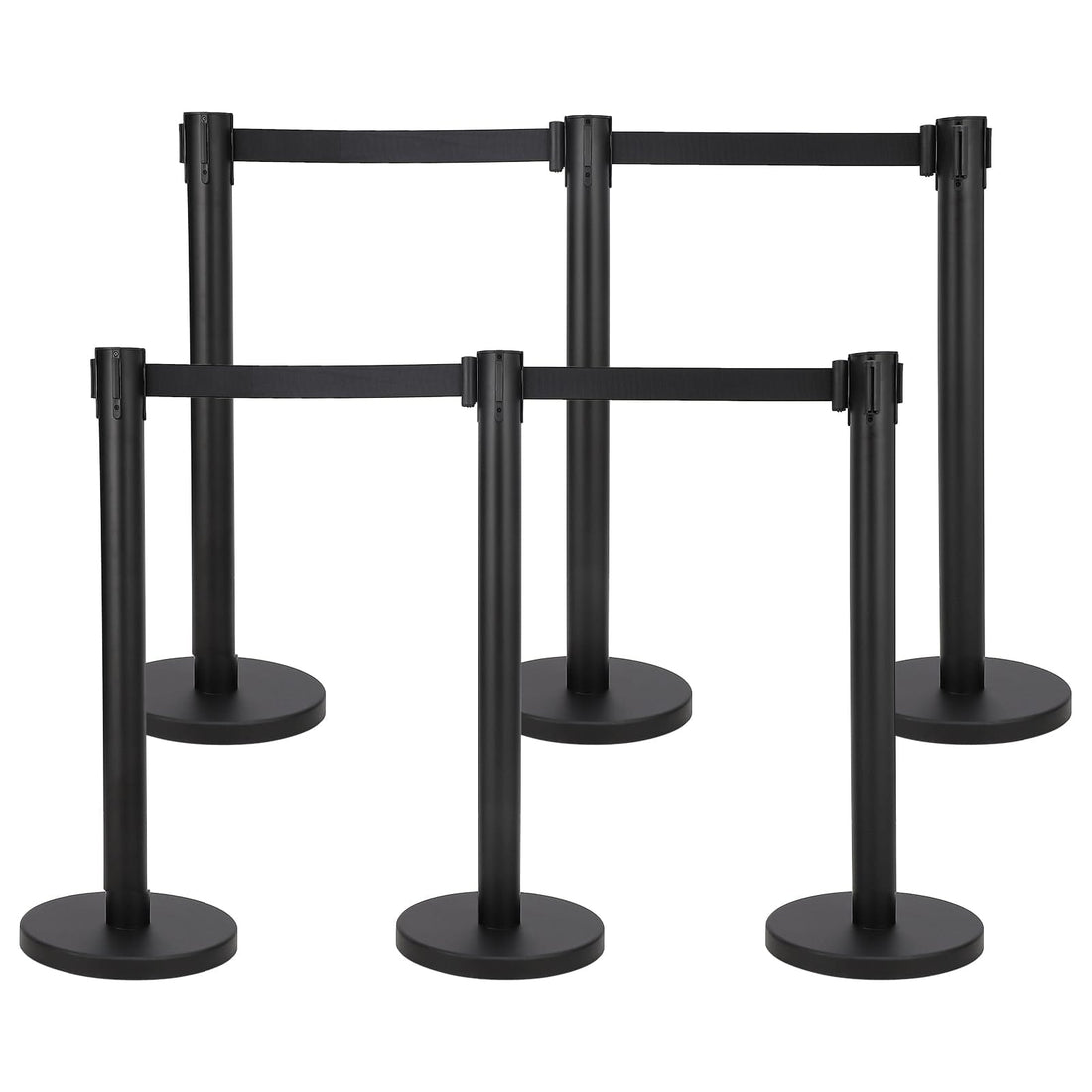 Crowd Control Stanchion with 6.5FT Retractable Belt Stanchion Set, Heavy Duty Premium Steel, Easy Assembly, Black