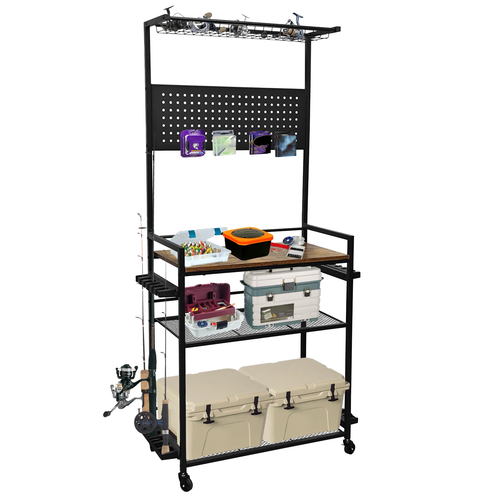 fish rod holder for garage Ahomiwow Ceiling Fishing Pole Vertically Horizontally Rack Overhead Storage Hooks Hanger Keeper Metal Organizer Display Wall Mounted Stores Holds up to 16 Rods Racks Basement : Sports this rack can store up to 7 No Limit 5 Fishing Rod