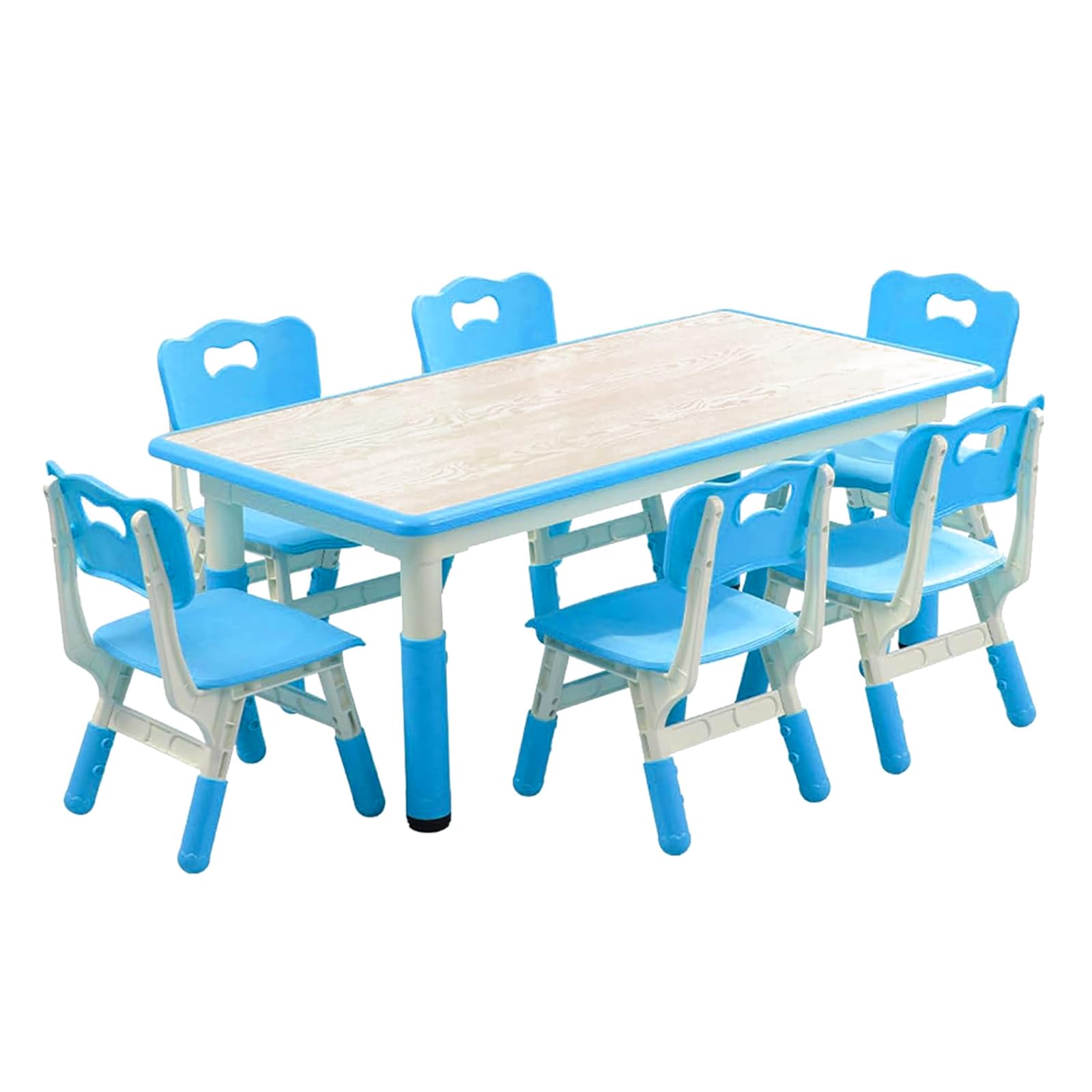 Garvee Kids Table And 6 Chairs Set - 47" Adjustable Height, Teal, Erasable Top, For Ages 2-10