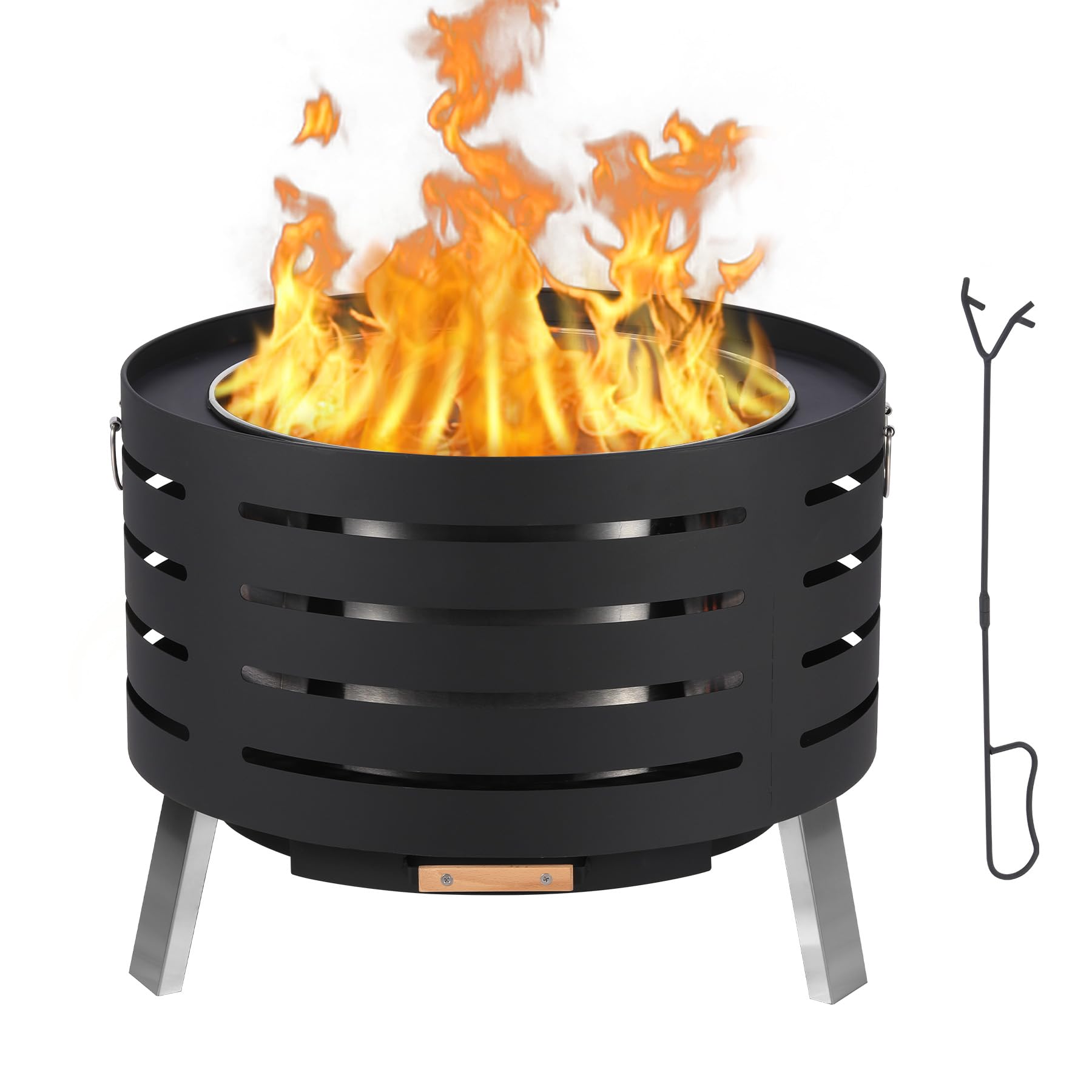 32 Inch Smokeless Fire Pit With Ash Pan - 304 Stainless Steel Portable Outdoor Fire Pit For Patio