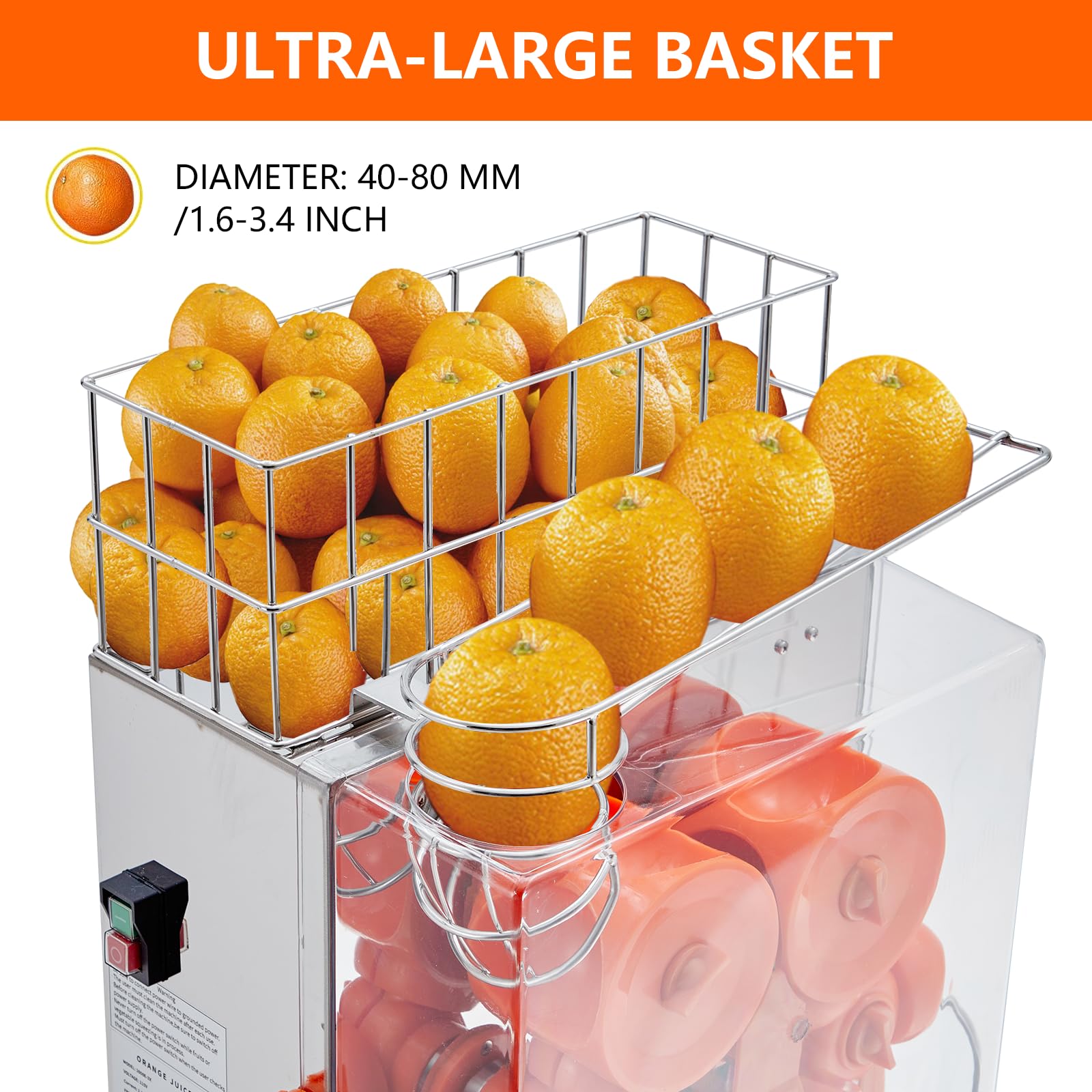 120W Commercial Orange Juicer, 110V Electric Semi-Automatic - GARVEE