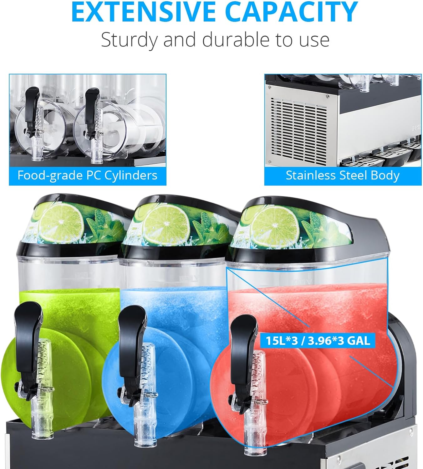 15Lx3 Commercial Slushy Machine, 600W for Bars and Pool Parties