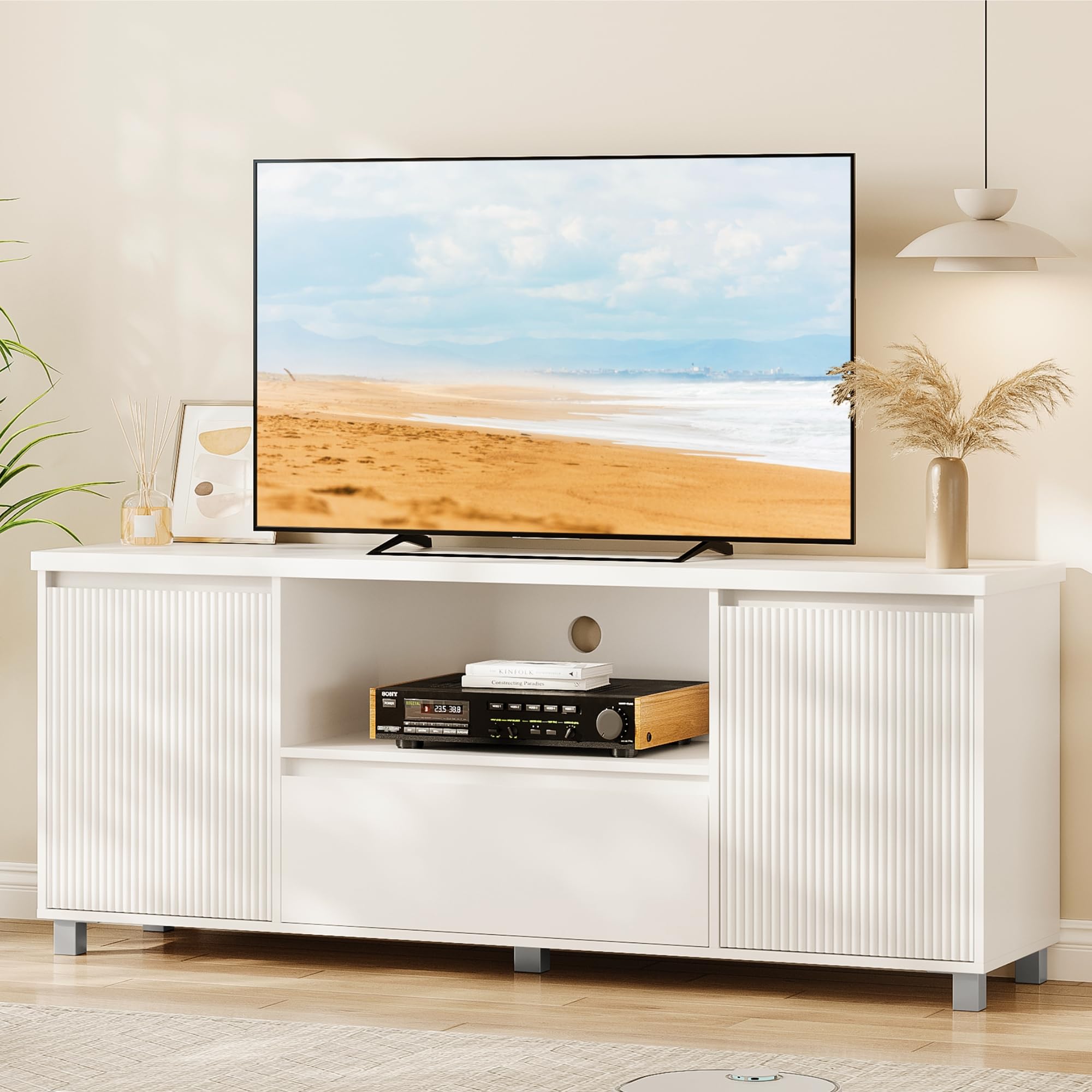 GARVEE Fluted TV Stand for 65 Inch TV - Modern Entertainment Center