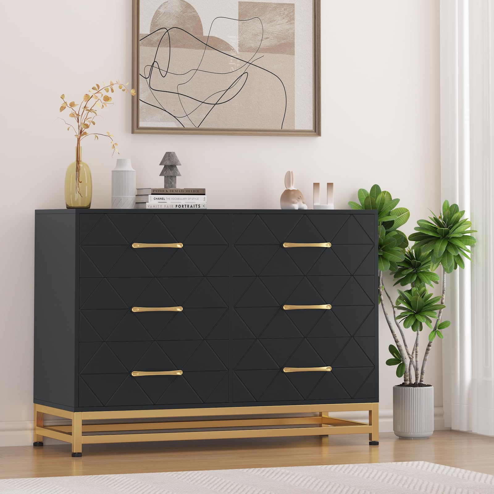 Garvee 6 Drawer Dresser for Bedroom, Wide Chest of Drawers Organizer Storage with Drawers, Large Storage Cabinet, Modern Design Dresser, Black Garvee 6 Drawer Dresser for Bedroom, Wide Chest of Drawers Organizer Storage with Drawers, Large Storage Cabinet, Modern Design Dresser, Black