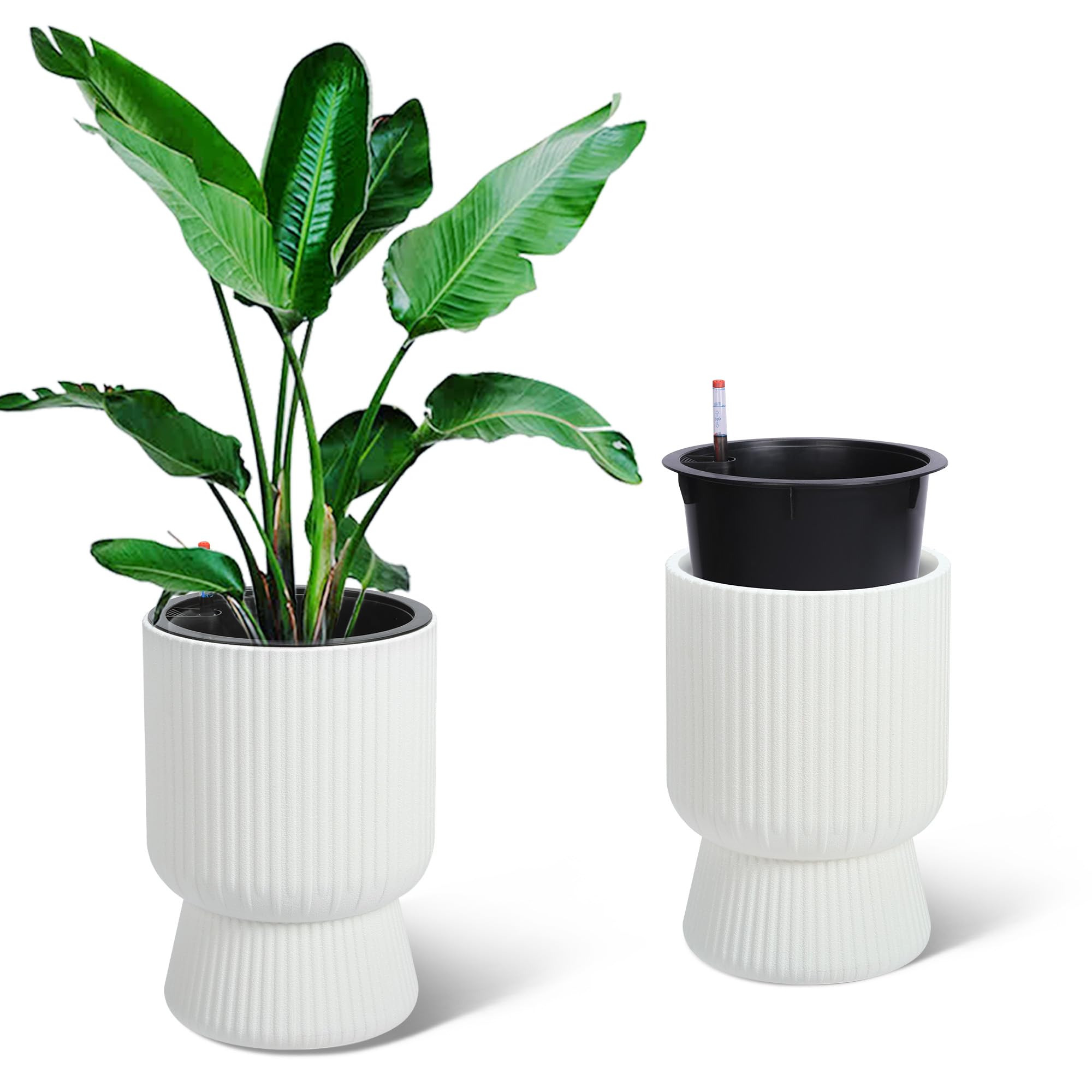 Garvee 14 Inch Plant Pots, Self Watering Planters Set of 2 with Draina