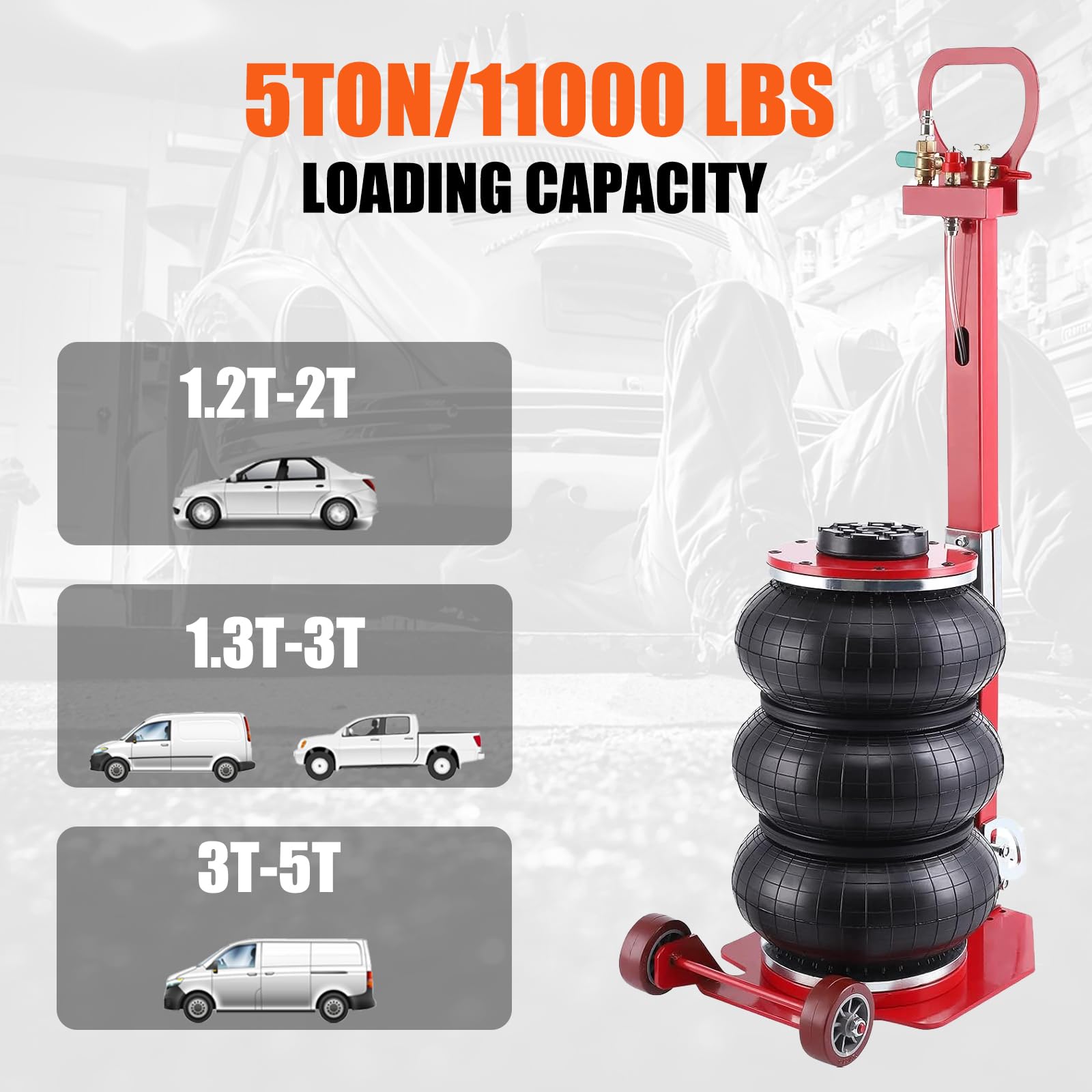 5 Ton Air Jack, 15.7 Inch Height, Fast Lifting with Long Handles