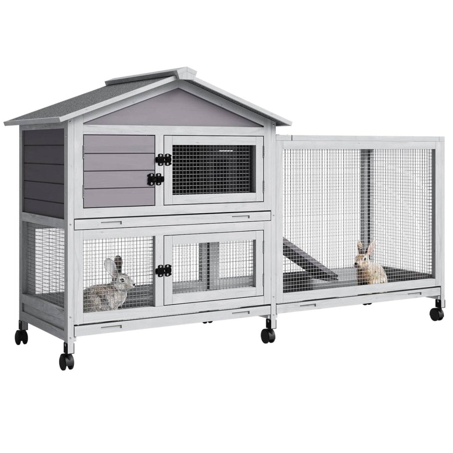 Garvee 63“ Rabbit Cage with Weatherproof Roof, 6 Lockable Caster