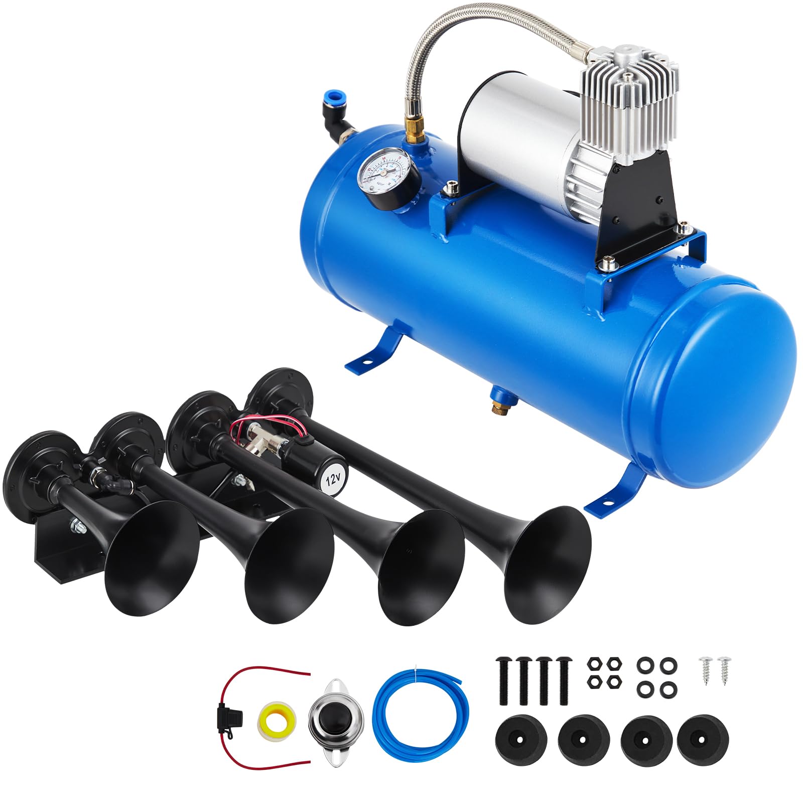 Garvee Train Horn Kit 4 Trumpets 150 DB, 150 PSI Compressor with