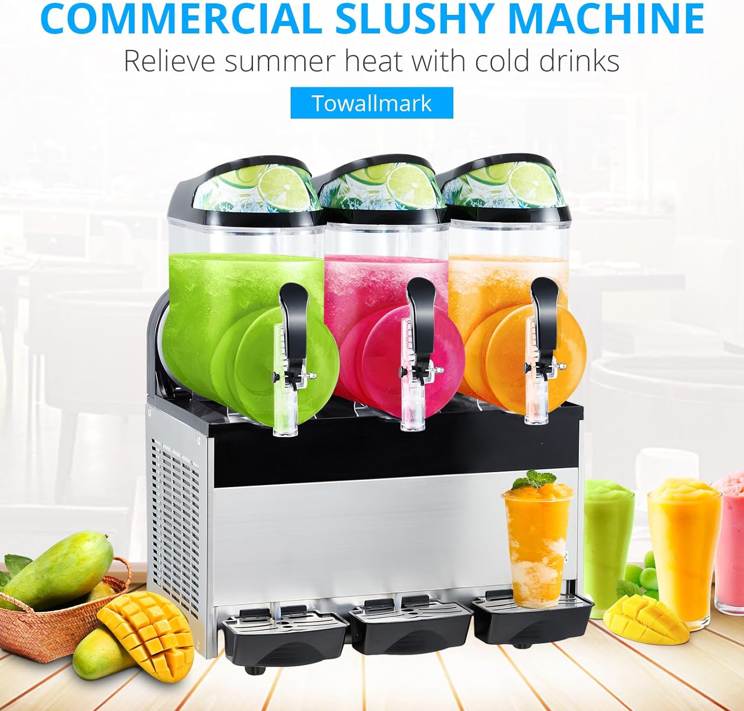 15Lx3 Commercial Slushy Machine, 600W for Bars and Pool Parties