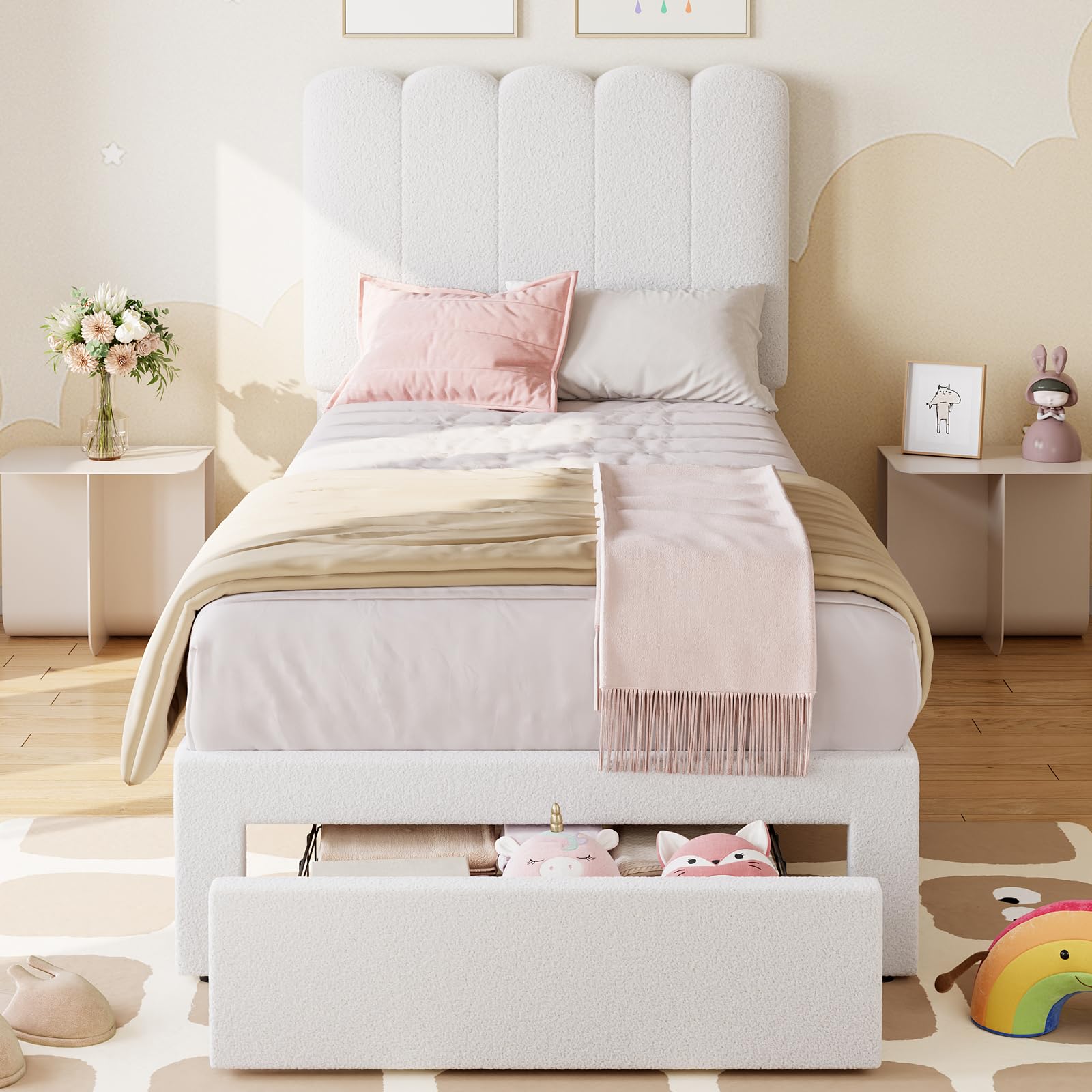 GARVEE Twin Bed Frame with Storage Drawer – Ideal for Girls' Rooms