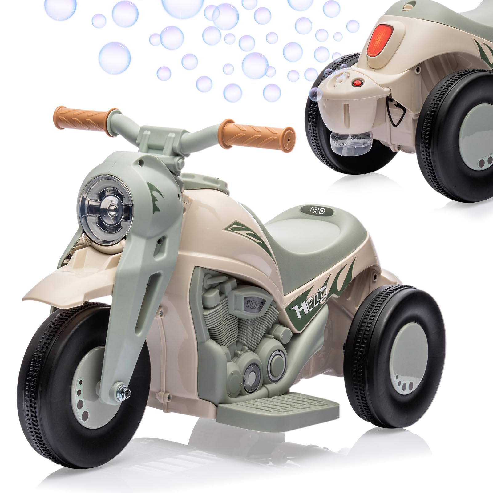 motorbike with pedals Garvee Ride - P Series: 6V Battery-Powered Electric Motorcycle with 1.9 Mph Speed, Led Headlights, Music, Pedal, Forward/Reverse, 3 Wheels