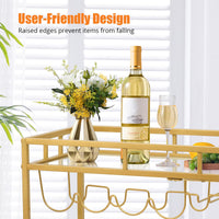 Large Gold Bar Serving Cart with 2 Mirrored Shelves & Wine Holders