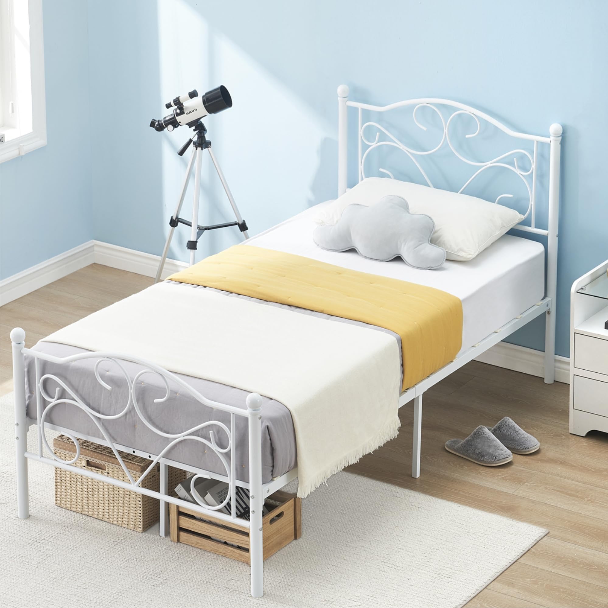 GARVEE White Twin Bed Frame for Girls - Stylish \u0026 Functional, image size:1998x1998