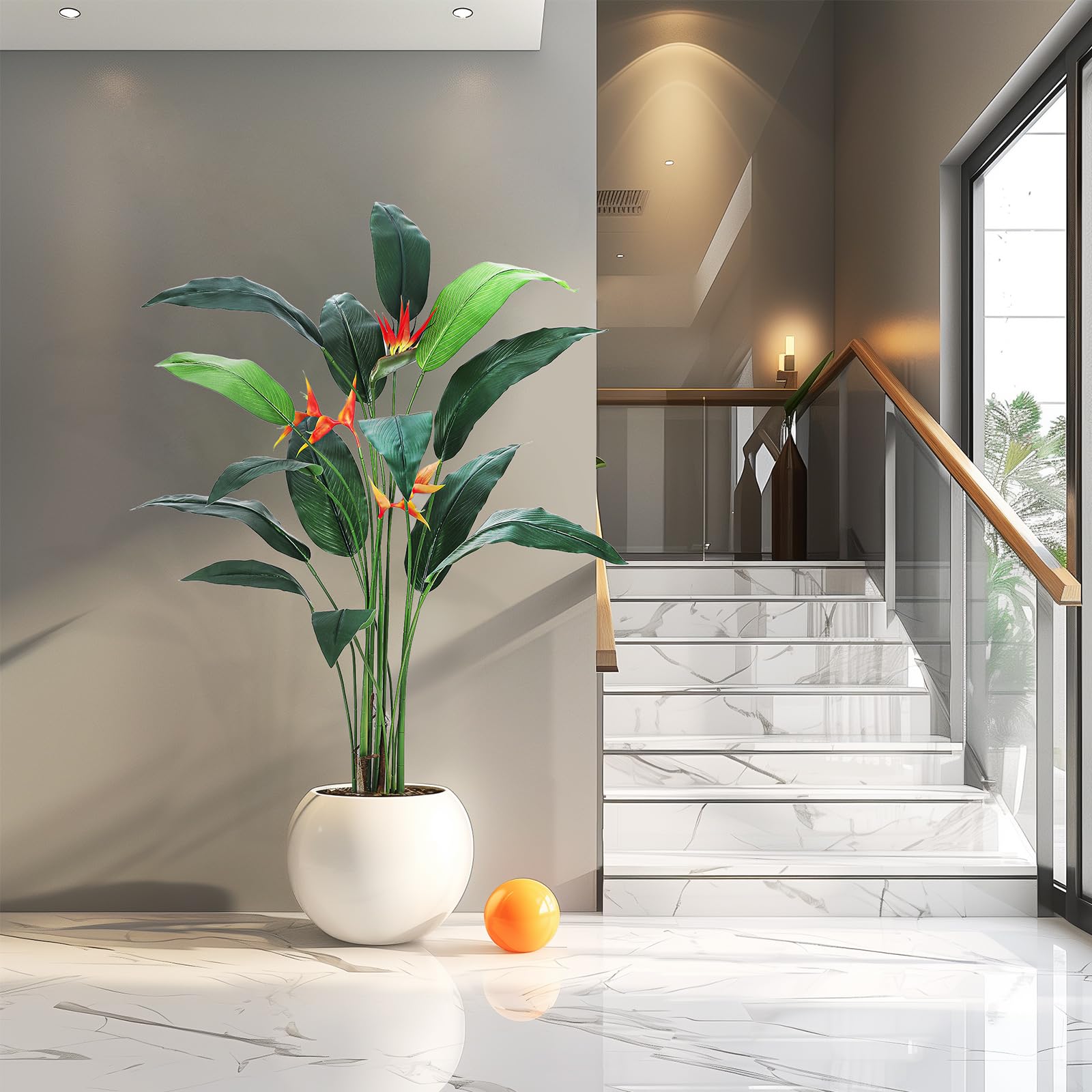 7ft indoor plant Garvee 7FT Artificial Bird of Paradise Plant Fake Palm Tree with 17 Trunks and Flowers for Indoor Outdoor