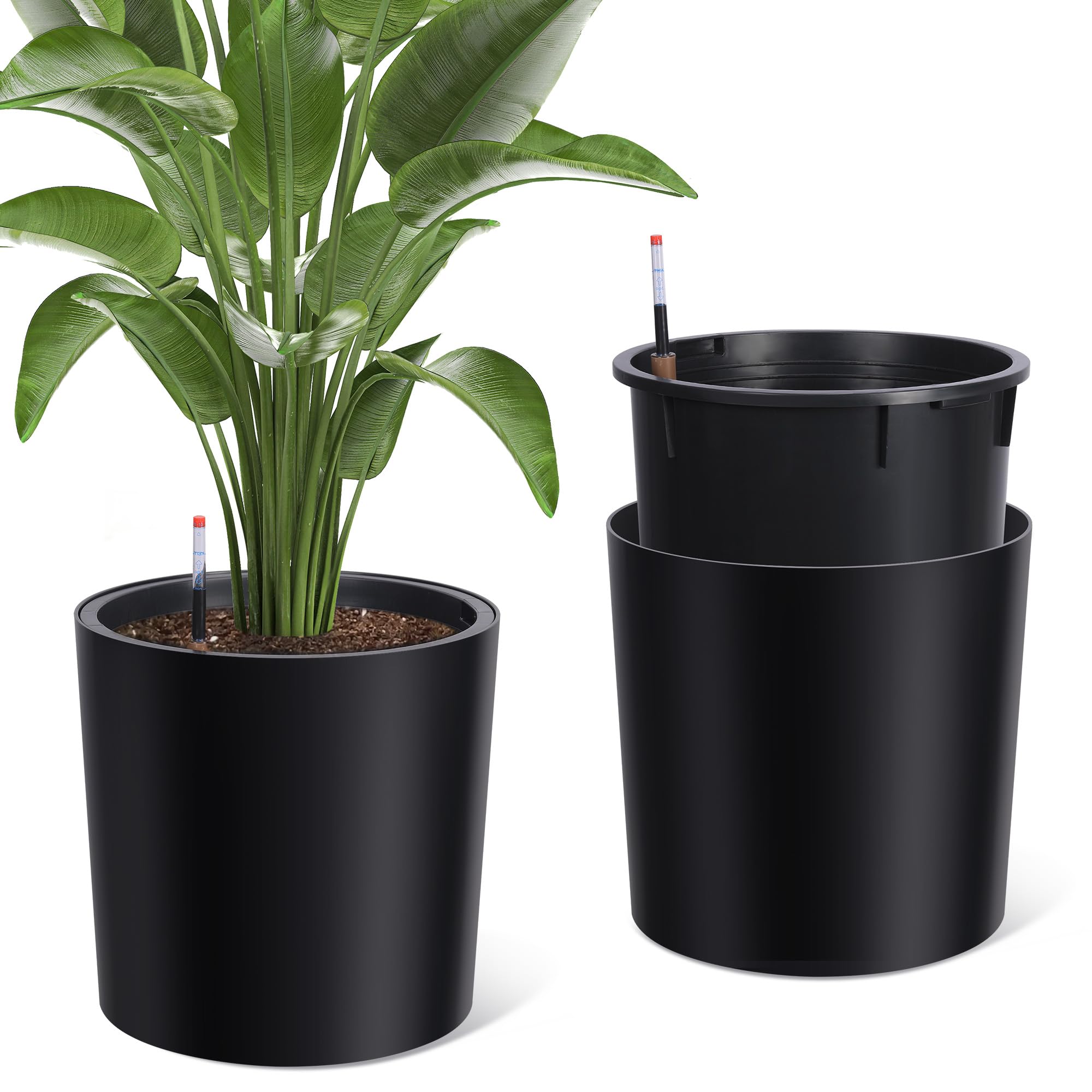 Garvee Tall Round Planter Set of 2, 20" Large Flower Pot Outdoor, Planters for Indoor Plants with Built-in Drainage and a Water Level Monitor and