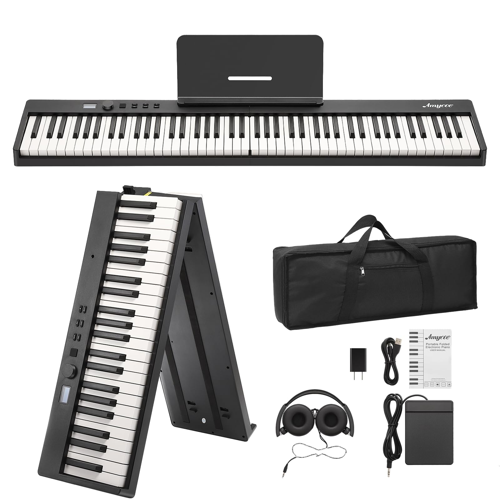 yamaha psr e373 sustain pedal GAOMON Folding Piano Keyboard,Portable Piano Keyboard 88 Keys for Beginner,Full Size Digital Piano with Sustain Pedal,Headphones, Handbag, Bluetooth