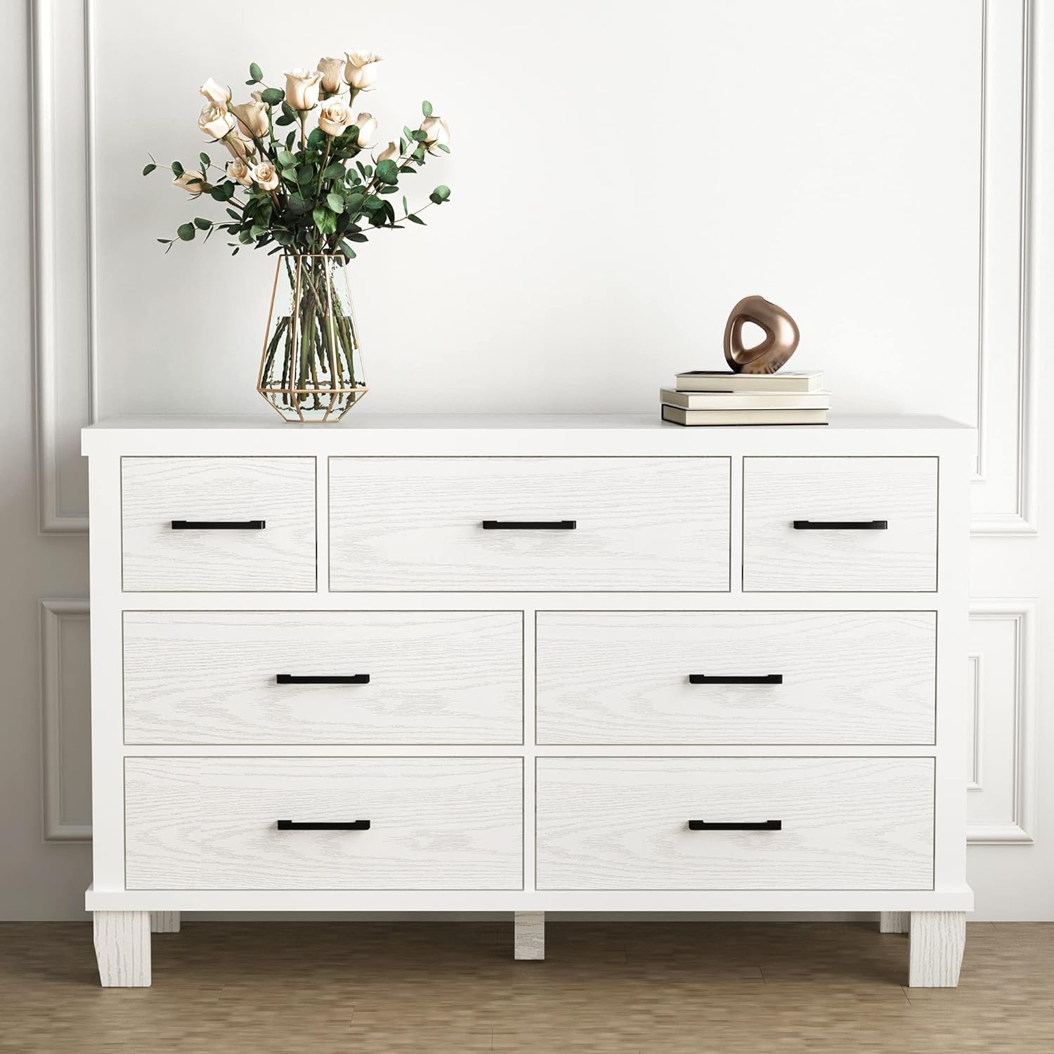 Garvee 7-Drawer White Dresser with Metal Handles + Large Storage Capacity + Wood Construction + Anti-Tip Safety + Modern Design for Bedroom, Closet, Garvee 7-Drawer White Dresser with Metal Handles + Large Storage Capacity + Wood Construction + Anti-Tip Safety + Modern Design for Bedroom, Closet,