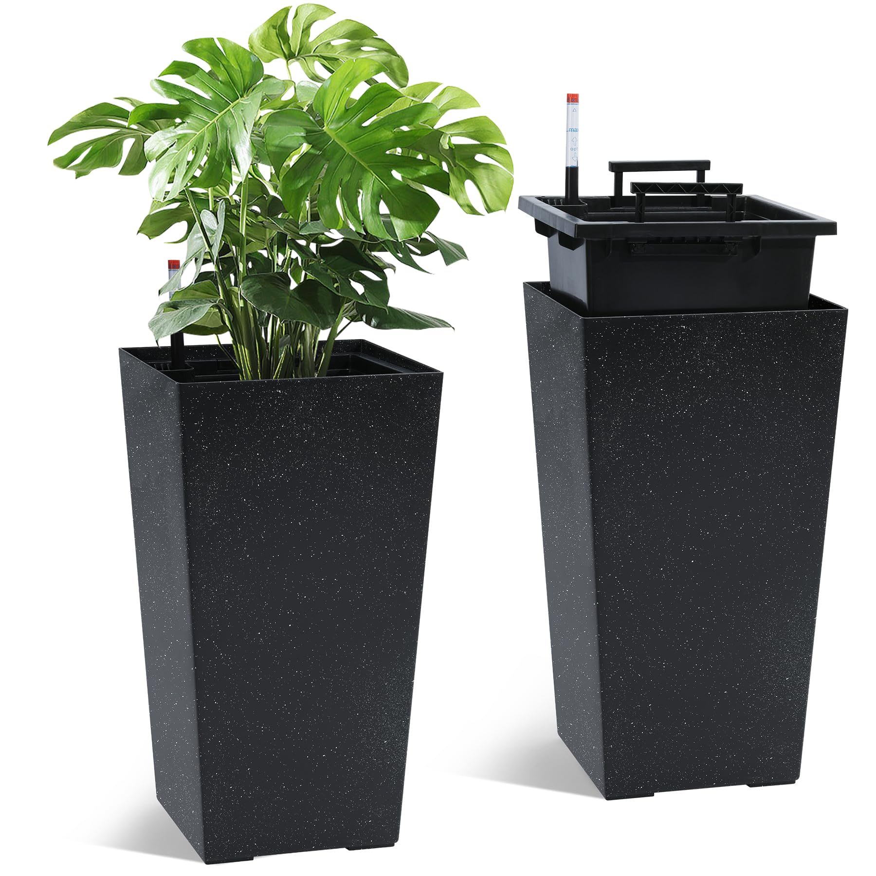long rectangular plant pot Garvee 21.6" Tall Rectangular Planters Set of 2 Large Modern Plant Pots with Drainage Holes&Water Level Monitor&Wheels Outdoor and Indoor for Patio,