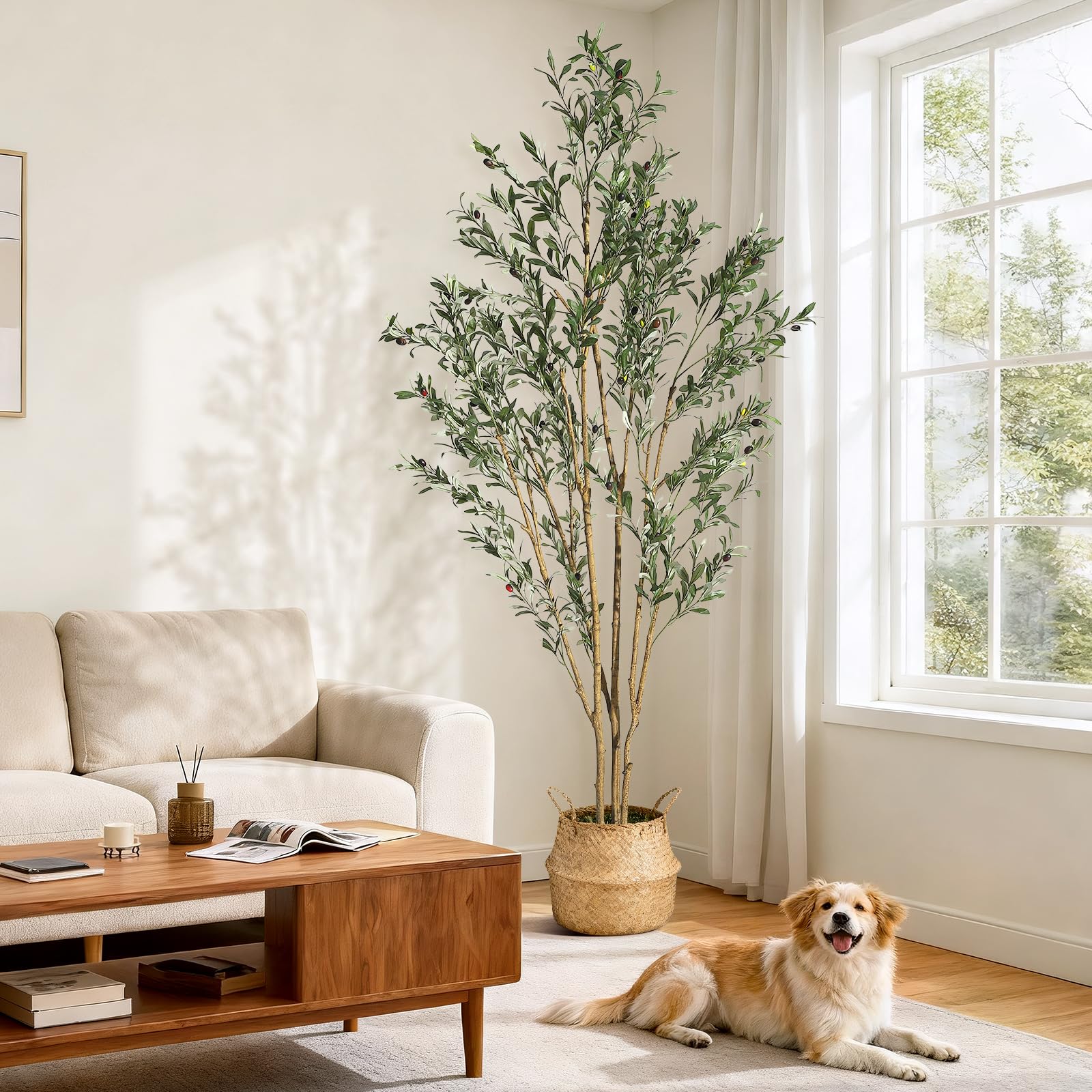 Garvee 7FT Olive Trees Artificial Indoor Faux Silk Plant with Natural