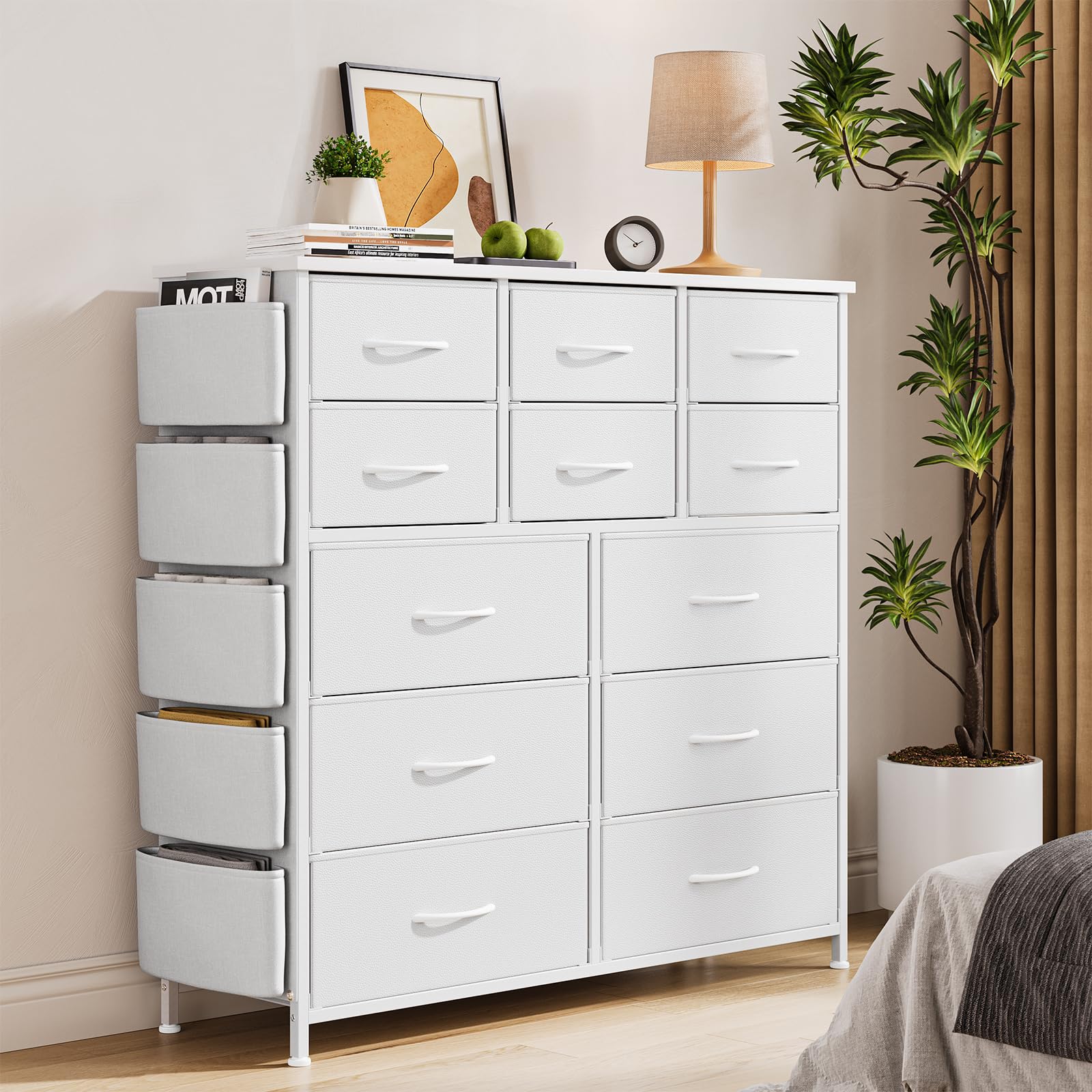 Garvee White 12 Drawer Dresser for Bedroom, Fabric Dressers & Chests of Drawers with Side Pockets, Chest of Drawers for Closet, Living Room, Closet, Garvee White 12 Drawer Dresser for Bedroom, Fabric Dressers & Chests of Drawers with Side Pockets, Chest of Drawers for Closet, Living Room, Closet,