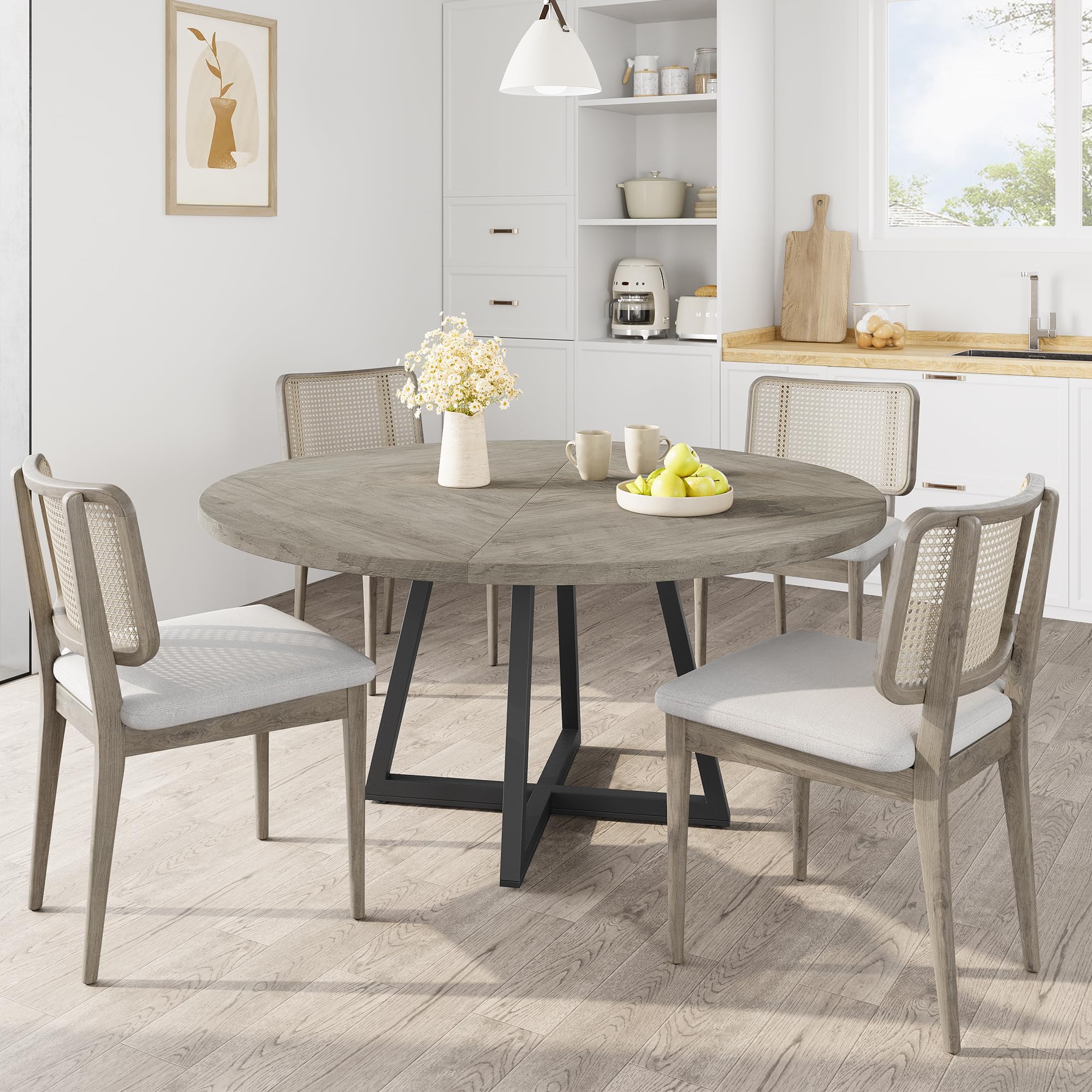 Farmhouse Dining Table 47 Inch Round Dining Table With Storage Shelf -  Modern Farmhouse Table For 4-6 People Farmhouse Kitchen Table, image size:2000x2000