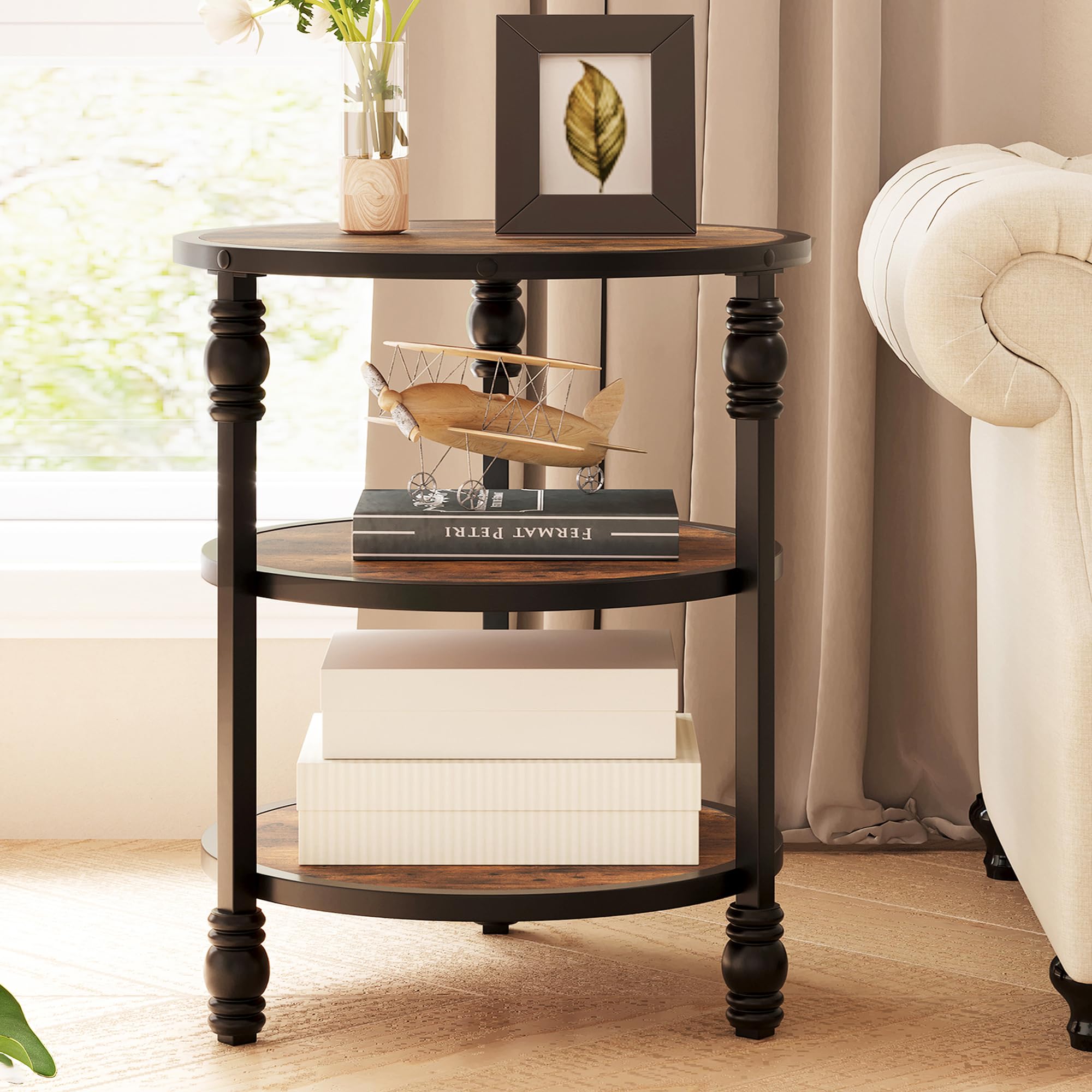 GARVEE 3-Tier Round End Table - Versatile Storage for Living Room & Bedroom