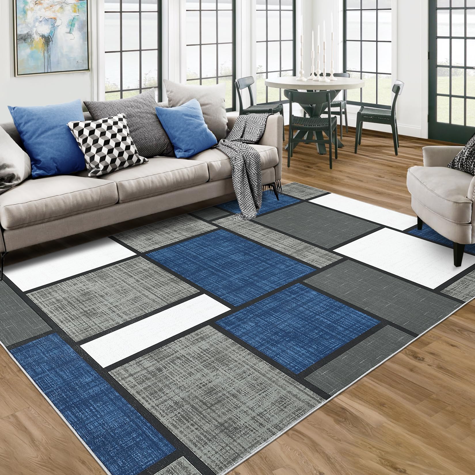 GARVEE Washable Rugs 9x12 Area Rug for Living Room Machine Geometric M