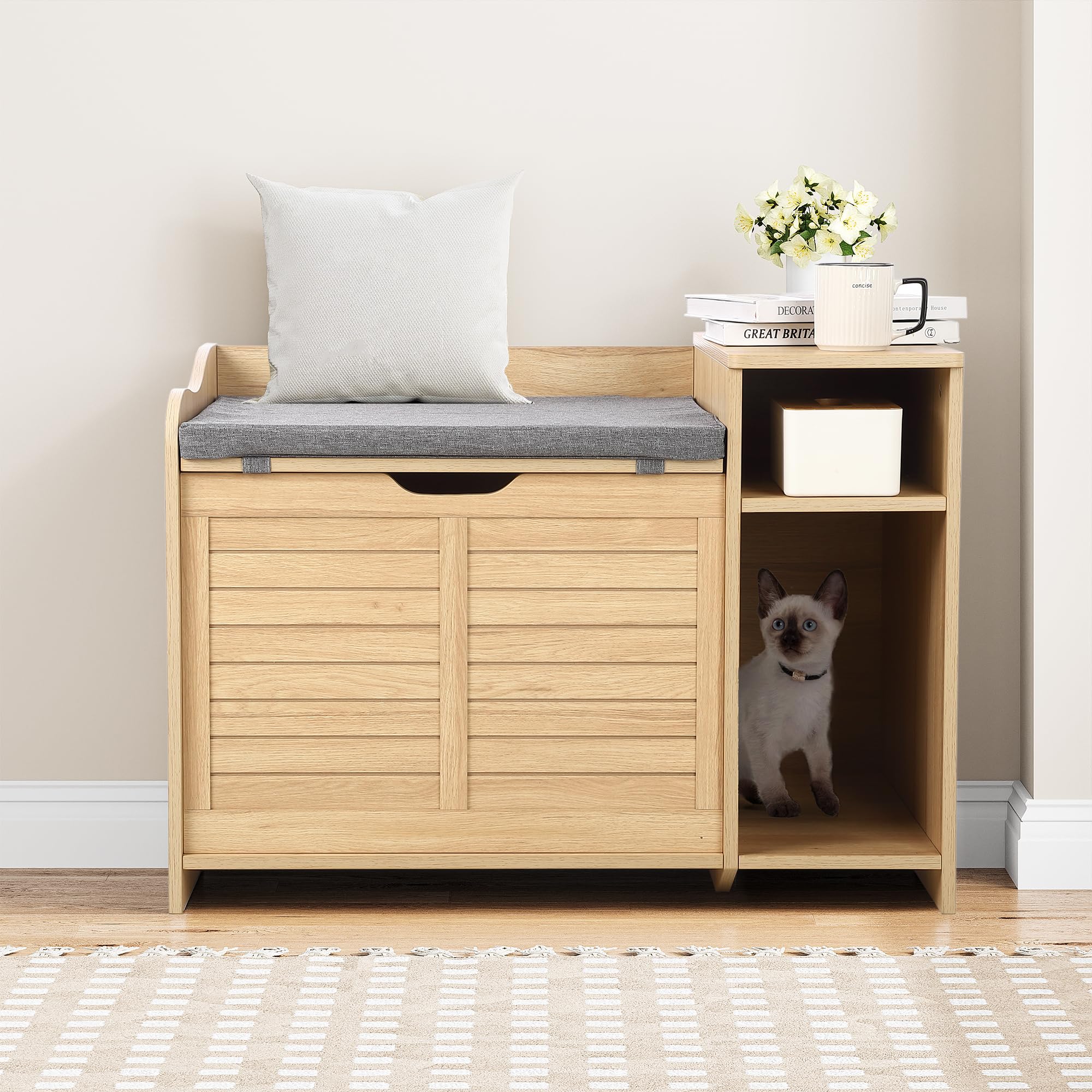 GARVEE WARMTOBABY Wood color Japanese site Cat Litter Box Enclosure