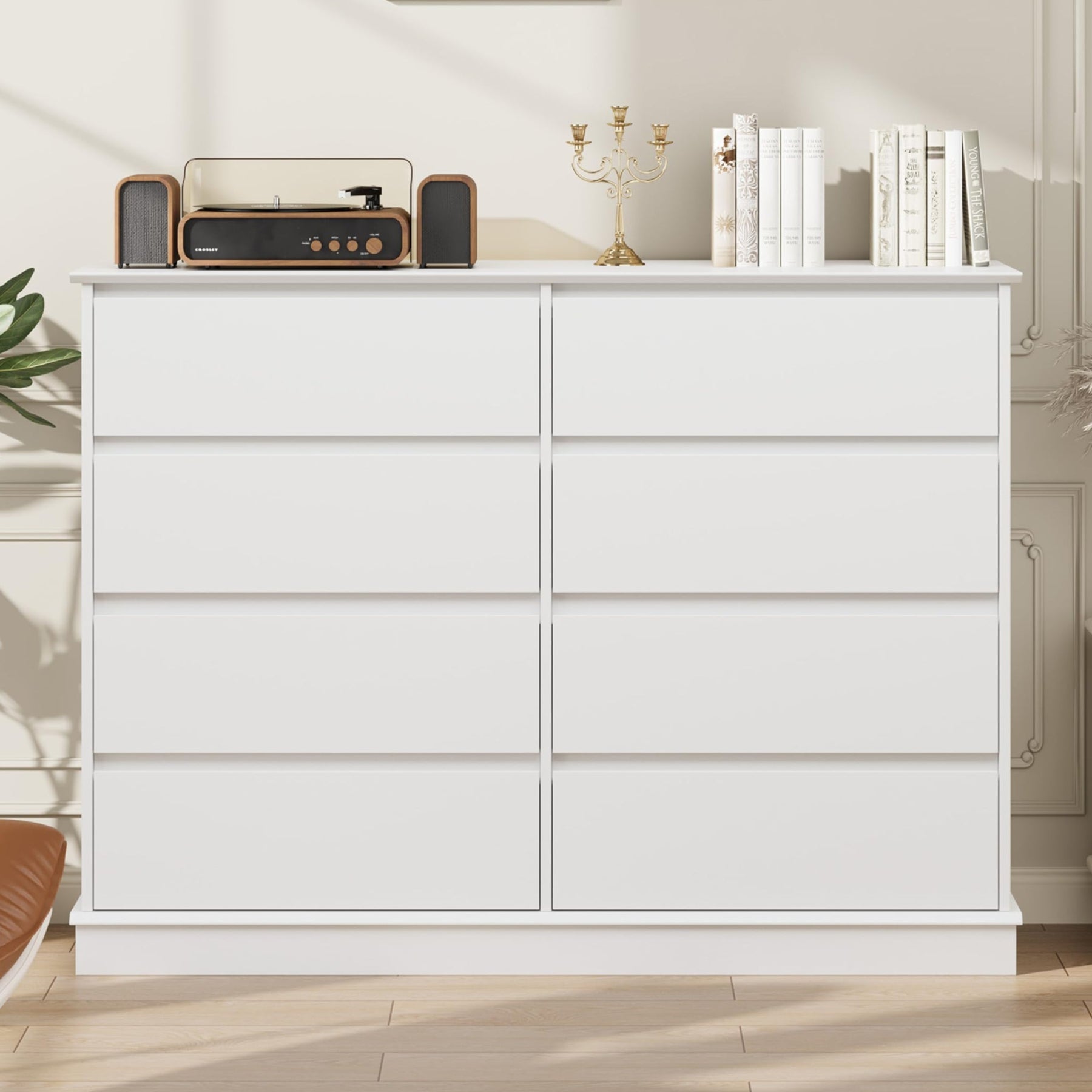 Garvee White 8 Drawer Dressers for Bedroom, Chest of Drawers with Deep Drawers, Large Double Dresser for Closet with Wide Top, Horizontal Wooden Garvee White 8 Drawer Dressers for Bedroom, Chest of Drawers with Deep Drawers, Large Double Dresser for Closet with Wide Top, Horizontal Wooden